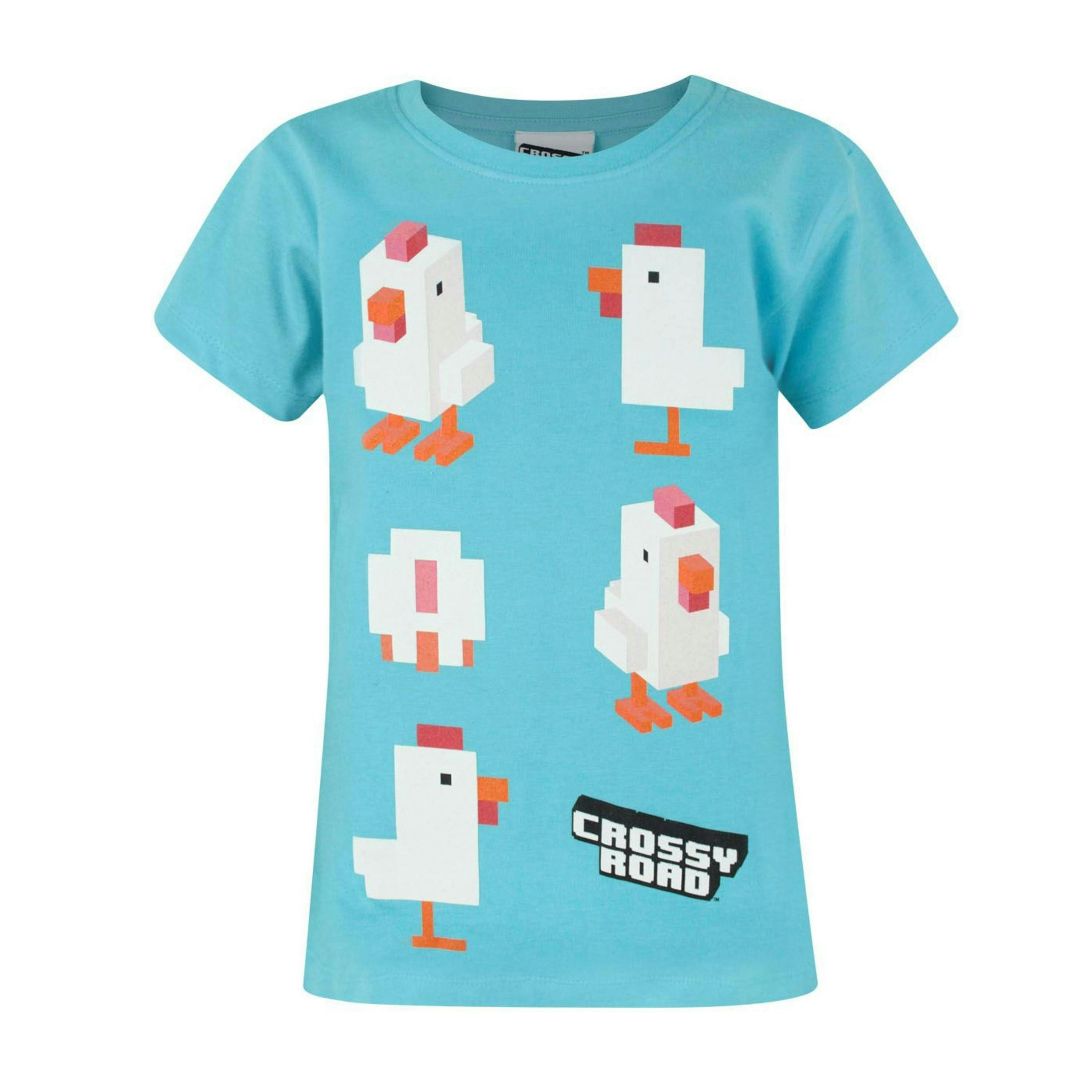 Crossy Road Girls Blue Crossy Road Chicken Short Sleeved T-Shirt by Vanilla Underground , view 1 of 1