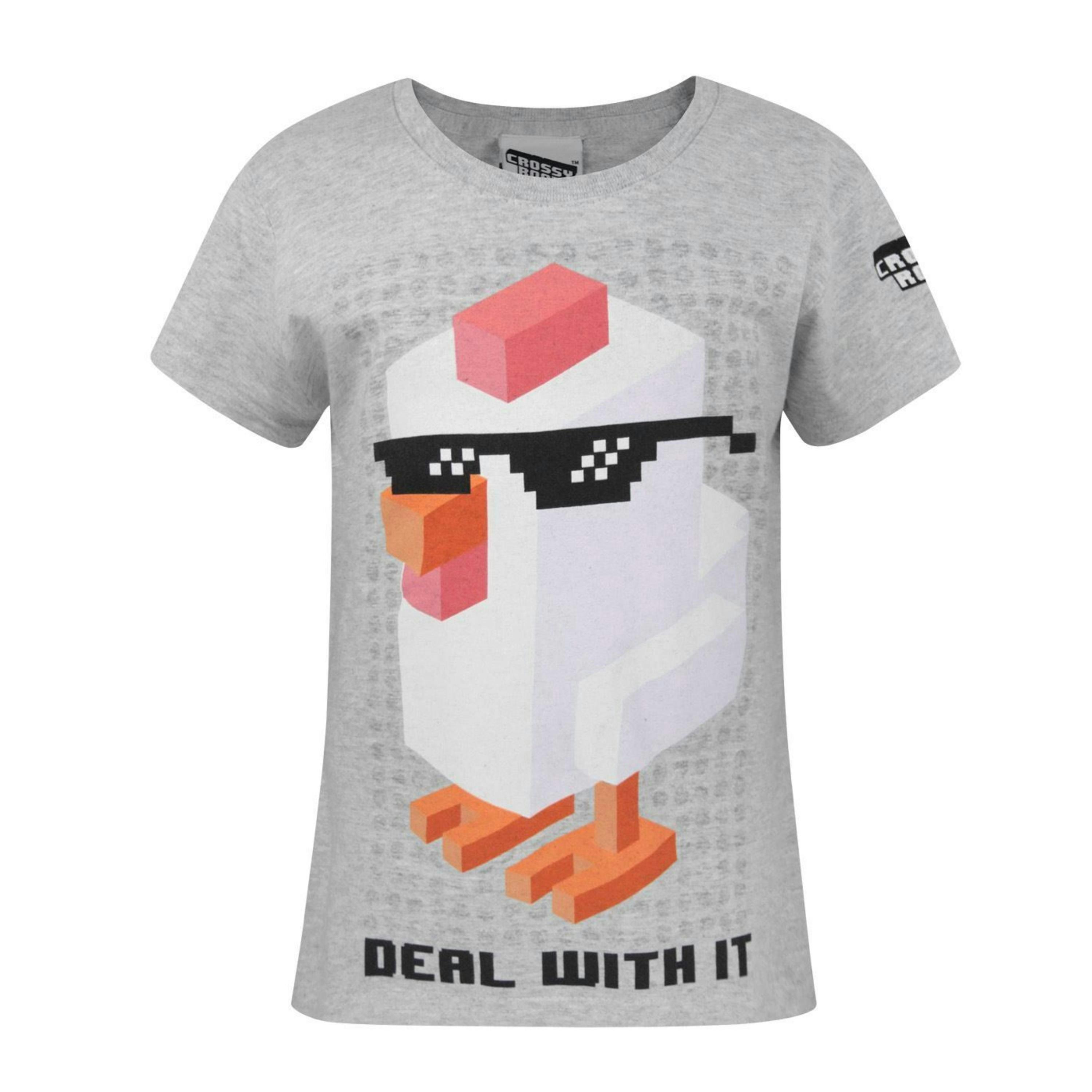 Crossy Road Girls Grey Deal With It Short Sleeved T-Shirt by Vanilla Underground , view 1 of 3