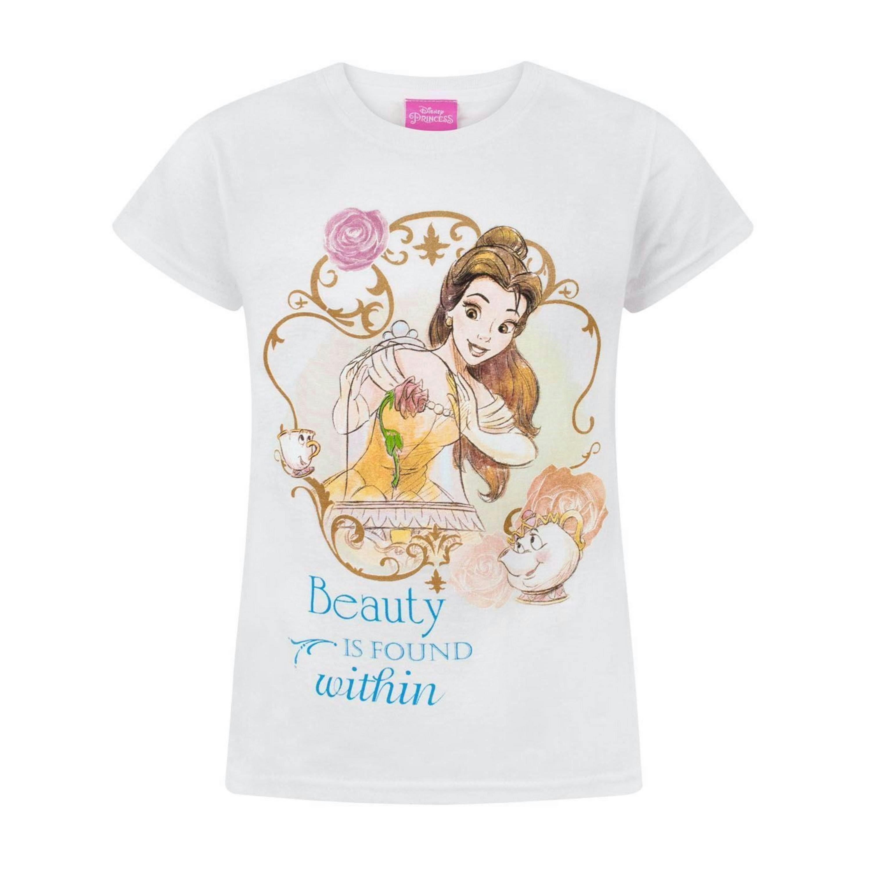Disney Beauty And The Beast GirlsWhite Short Sleeved T-Shirt by Vanilla Underground , view 1 of 1