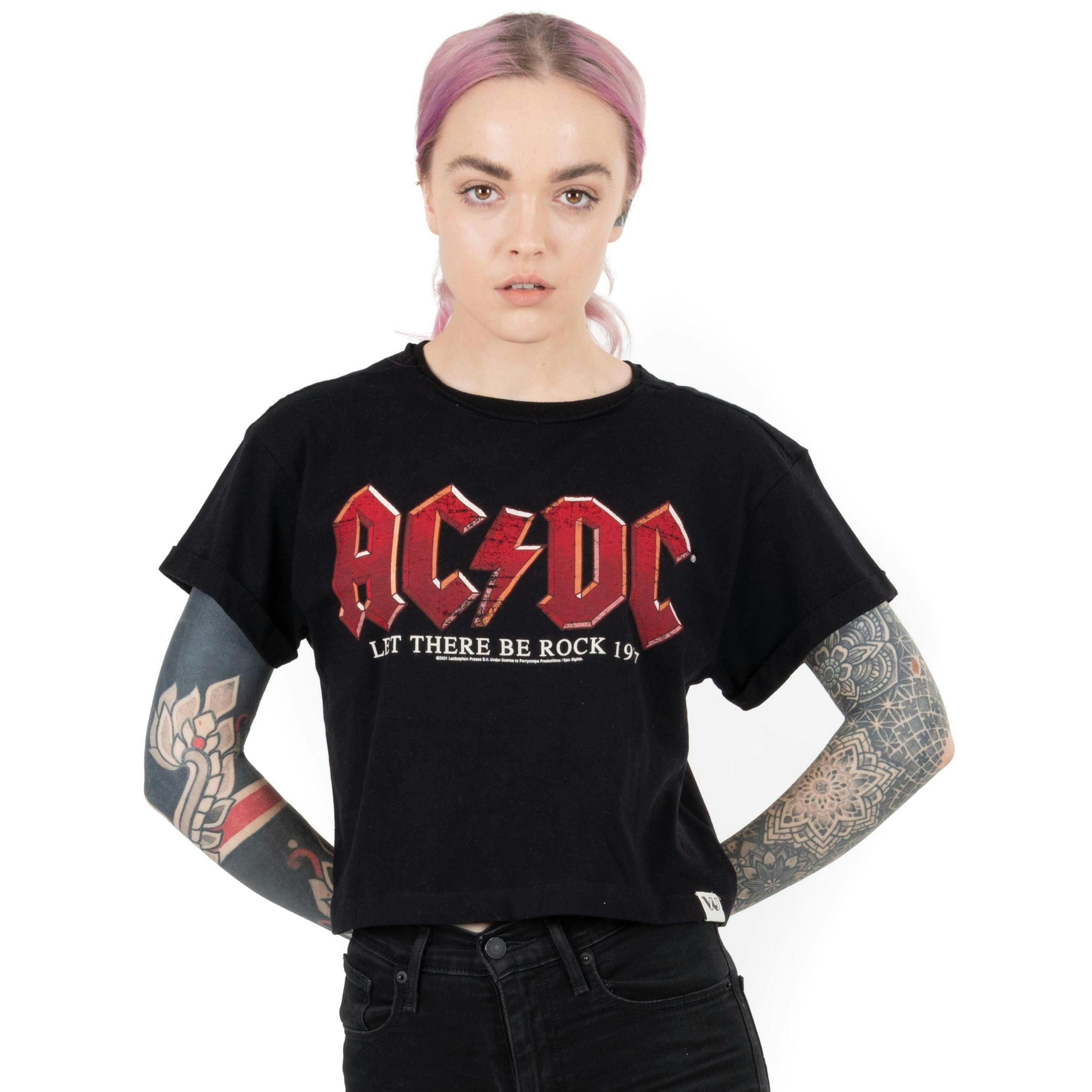 AC/DC Womens Black Logo Cropped Short Sleeved T-Shirt by Vanilla Underground , view 1 of 5