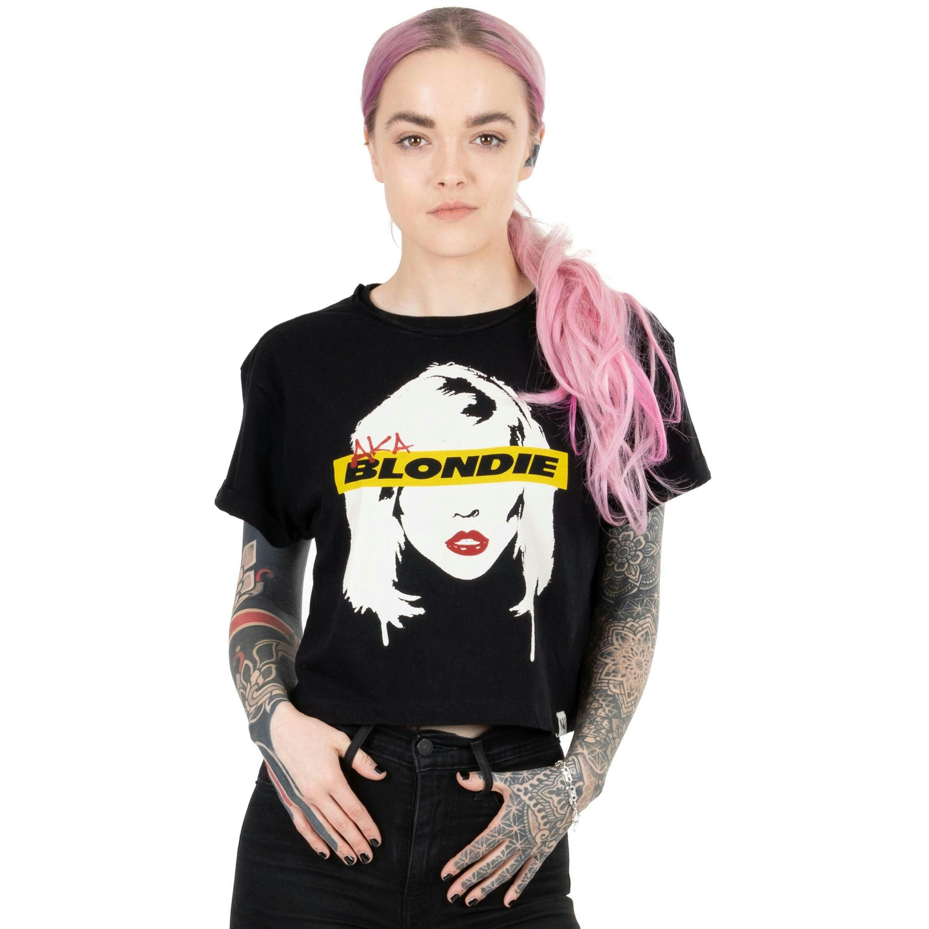 Blondie Womens Black Debbie Harry Cropped Short Sleeved T-Shirt by Vanilla Underground , view 1 of 5