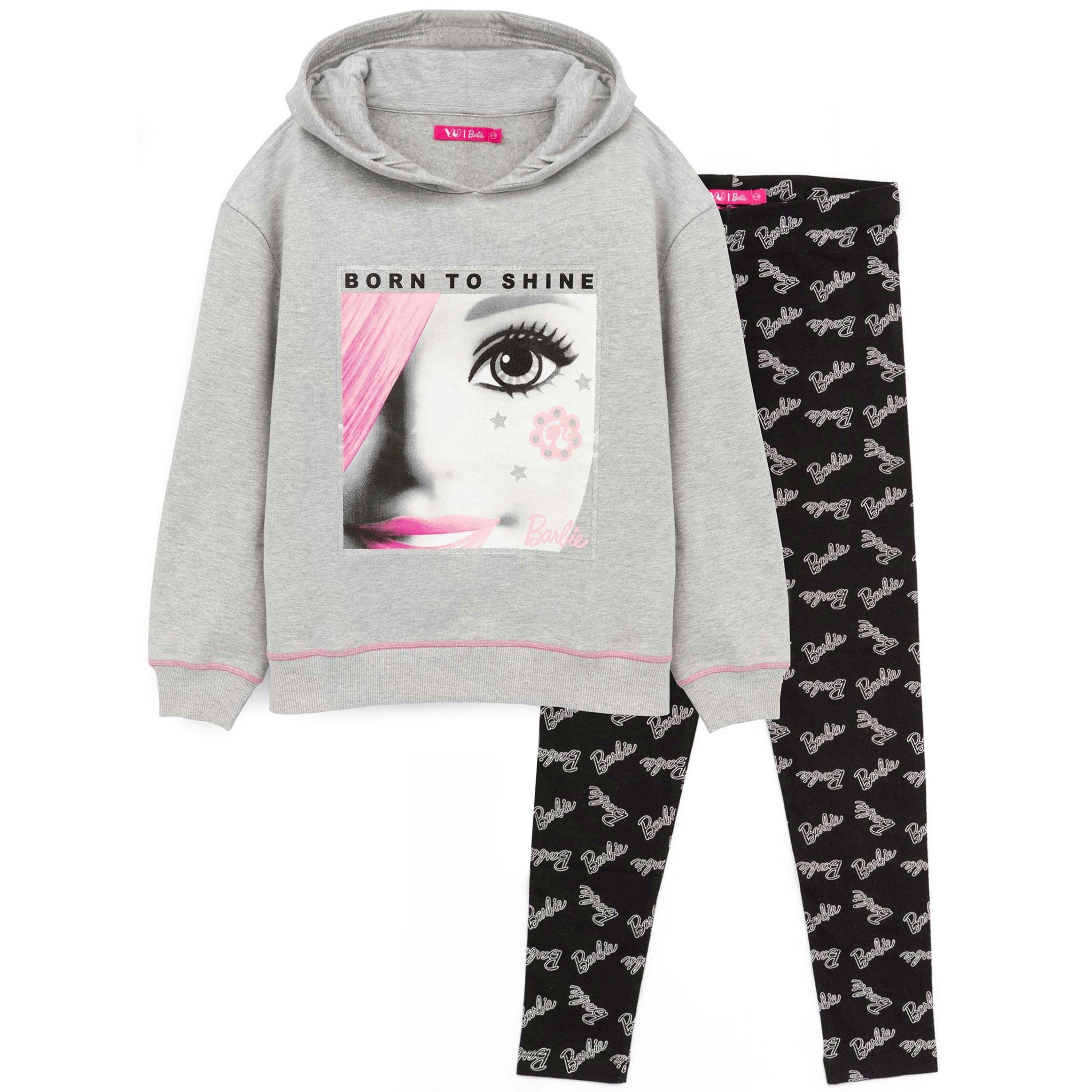 Barbie Girls Grey Born To Shine Photographic Print Hoodie and Legging Set by Vanilla Underground , view 1 of 5