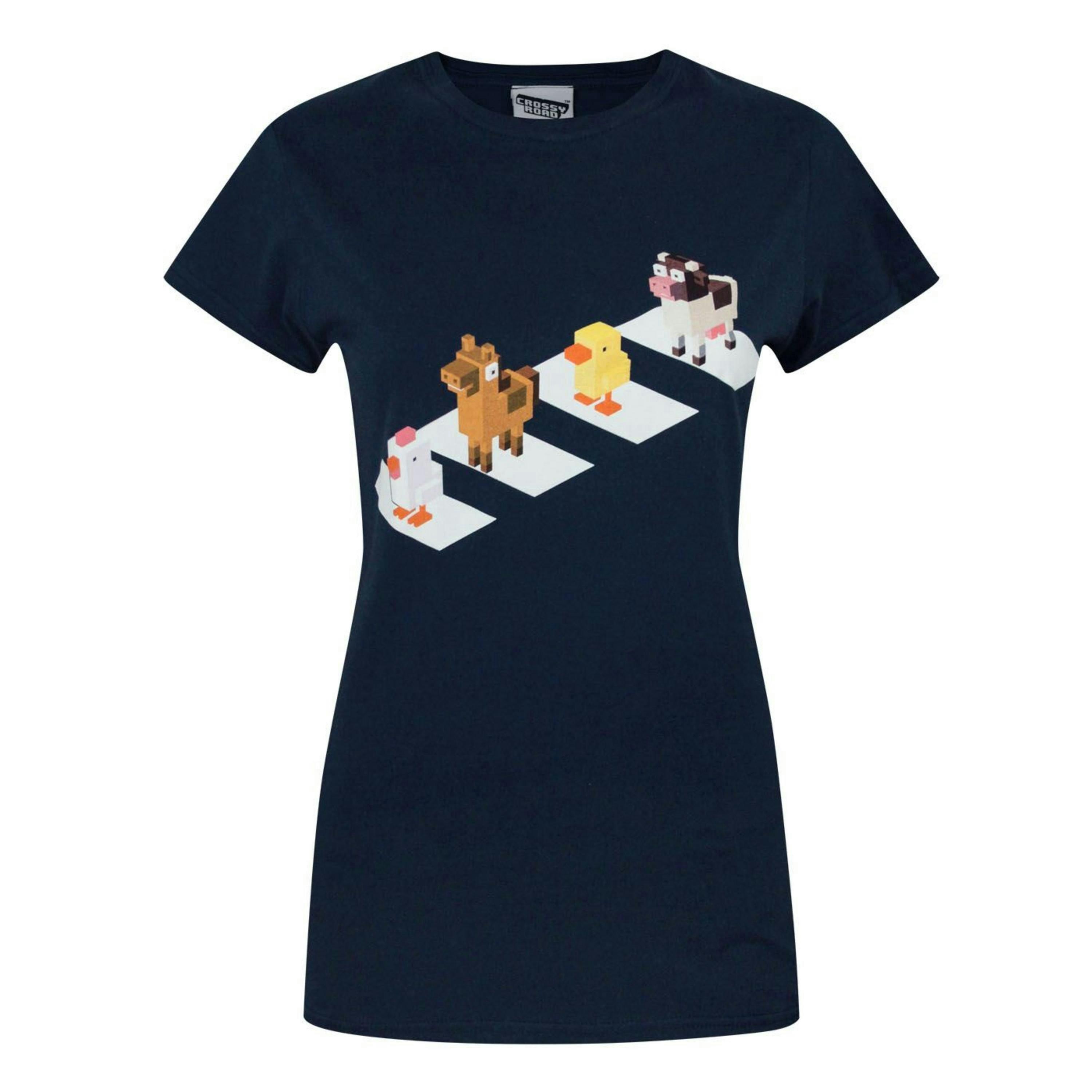 Crossy Road Womens Blue Crossing Short Sleeved T-Shirt by Vanilla Underground , view 1 of 1