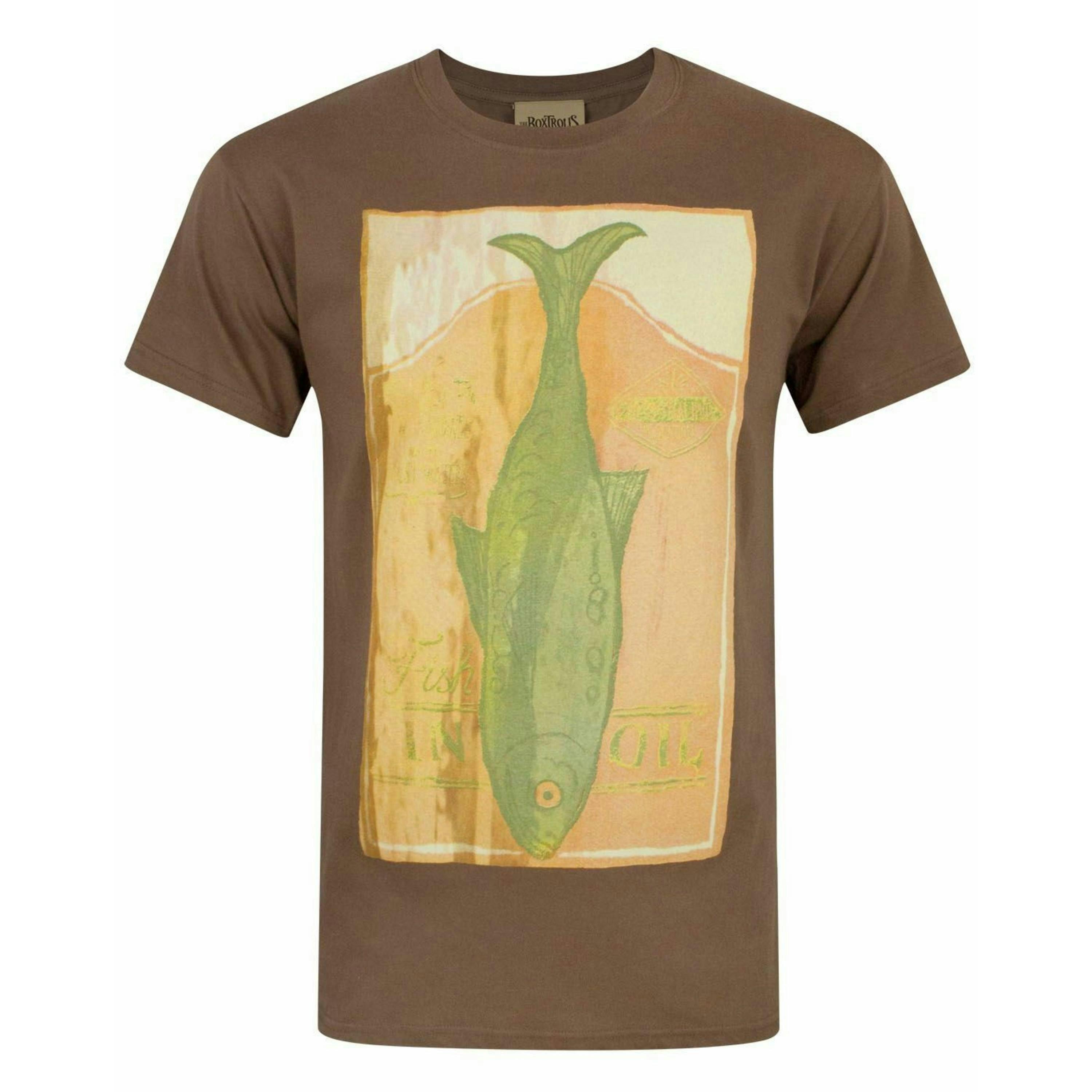 Boxtrolls Mens Brown Fish Placement Print Short Sleeved T-Shirt by Vanilla Underground , view 1 of 1