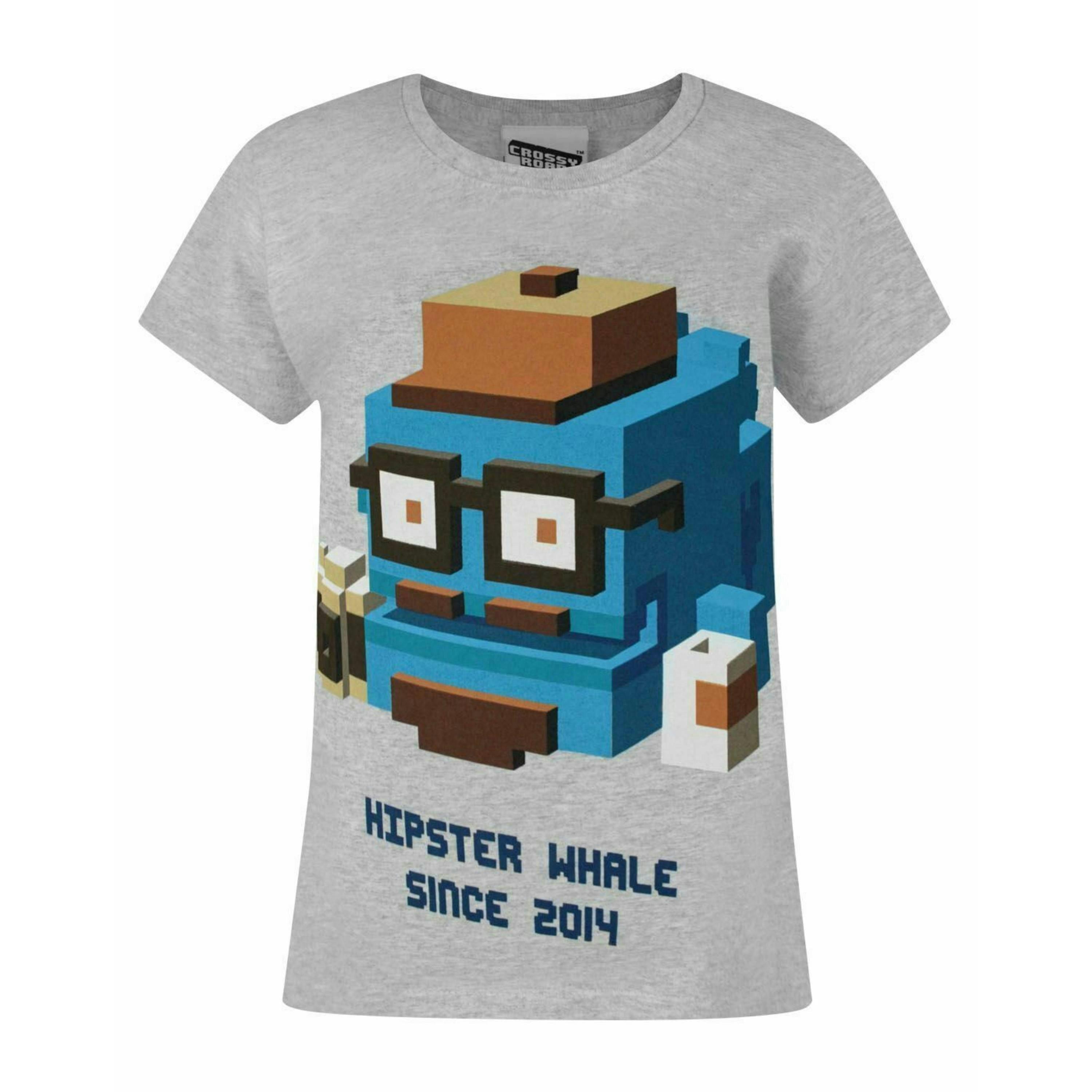 Crossy Road Girls Grey Hipster Whale Short Sleeved T-Shirt by Vanilla Underground , view 1 of 1