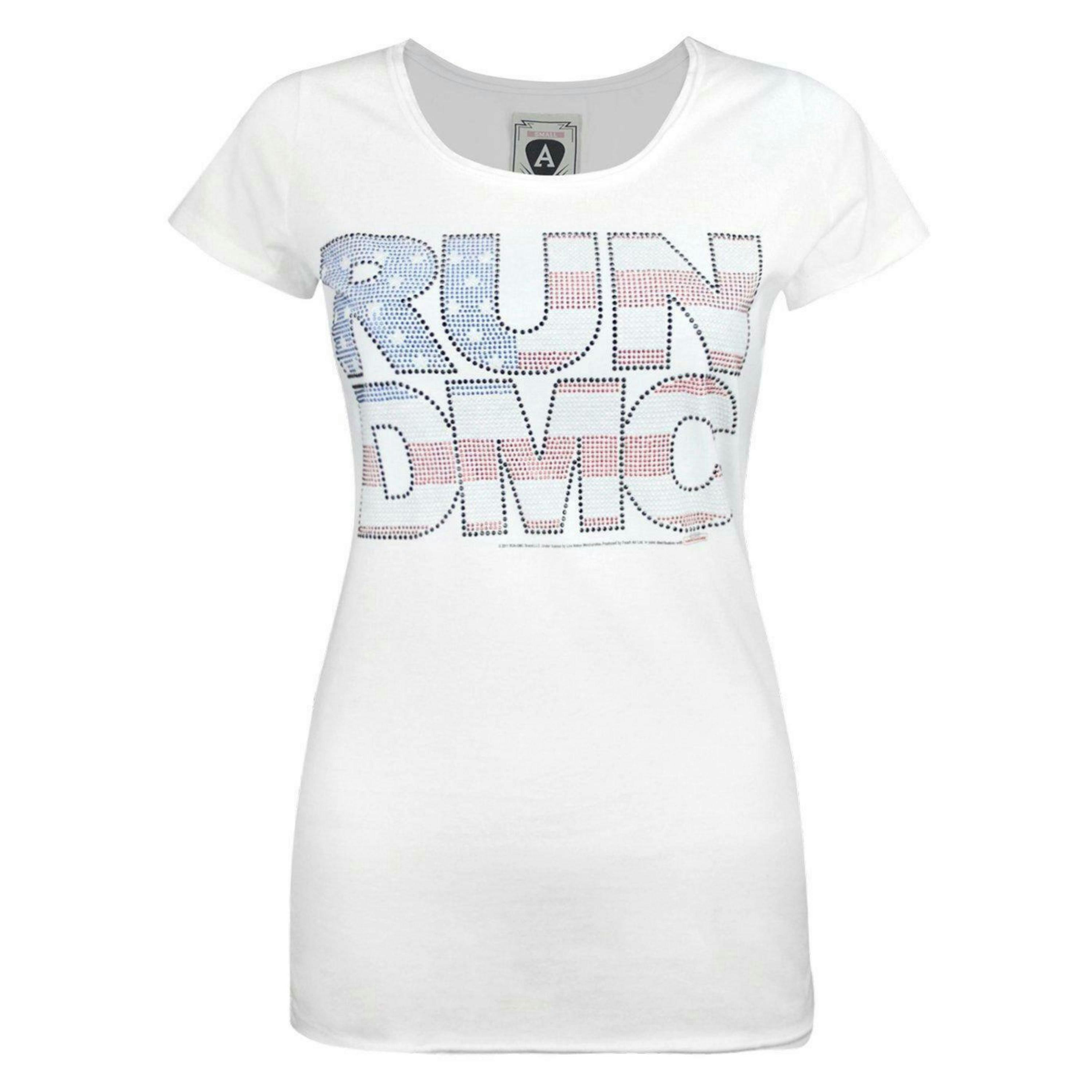 Amplified Clothing Womens White Run Dmc Diamante Logo Short Sleeved T-Shirt by Vanilla Underground , view 1 of 4