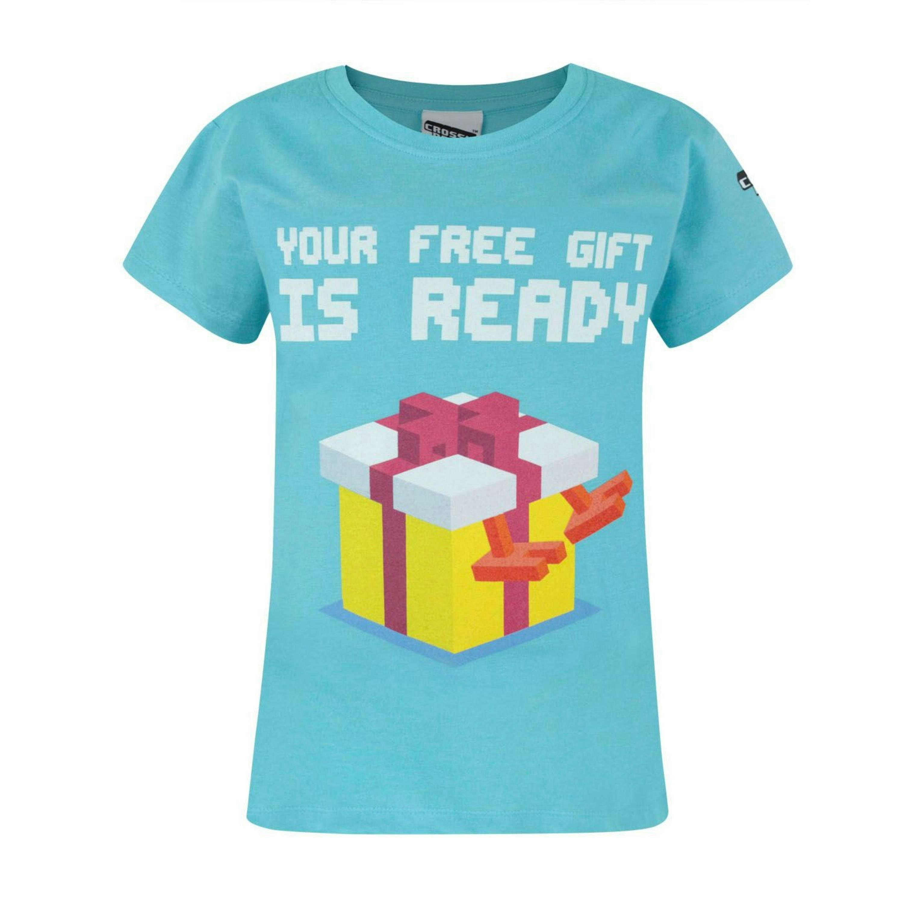 Crossy Road Girls Blue Free Gift Placement Print Short Sleeved T-Shirt by Vanilla Underground , view 1 of 1