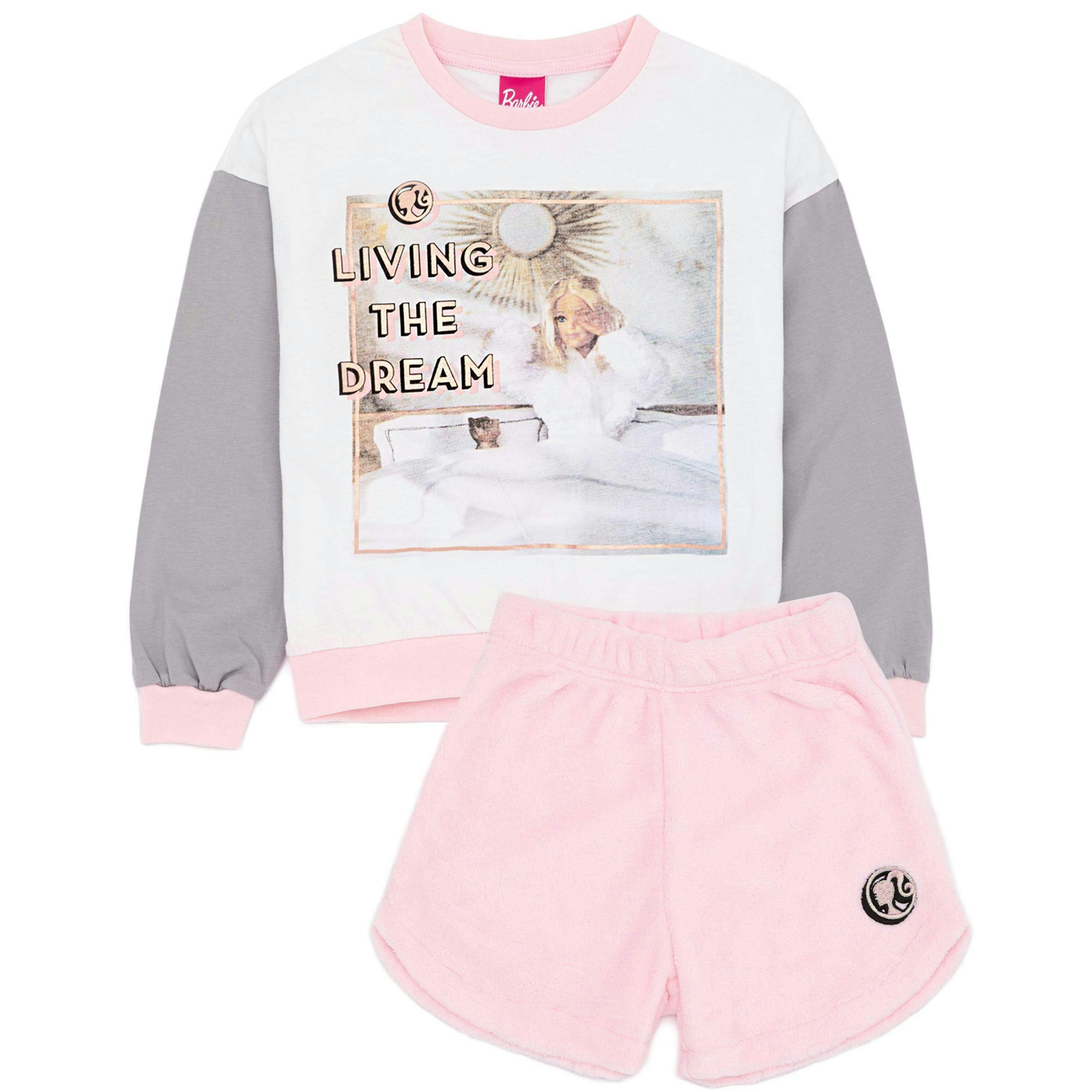 Barbie Girls Pink Barbie Doll Long Sleeve Short Leg Pyjama Set by Vanilla Underground , view 1 of 5