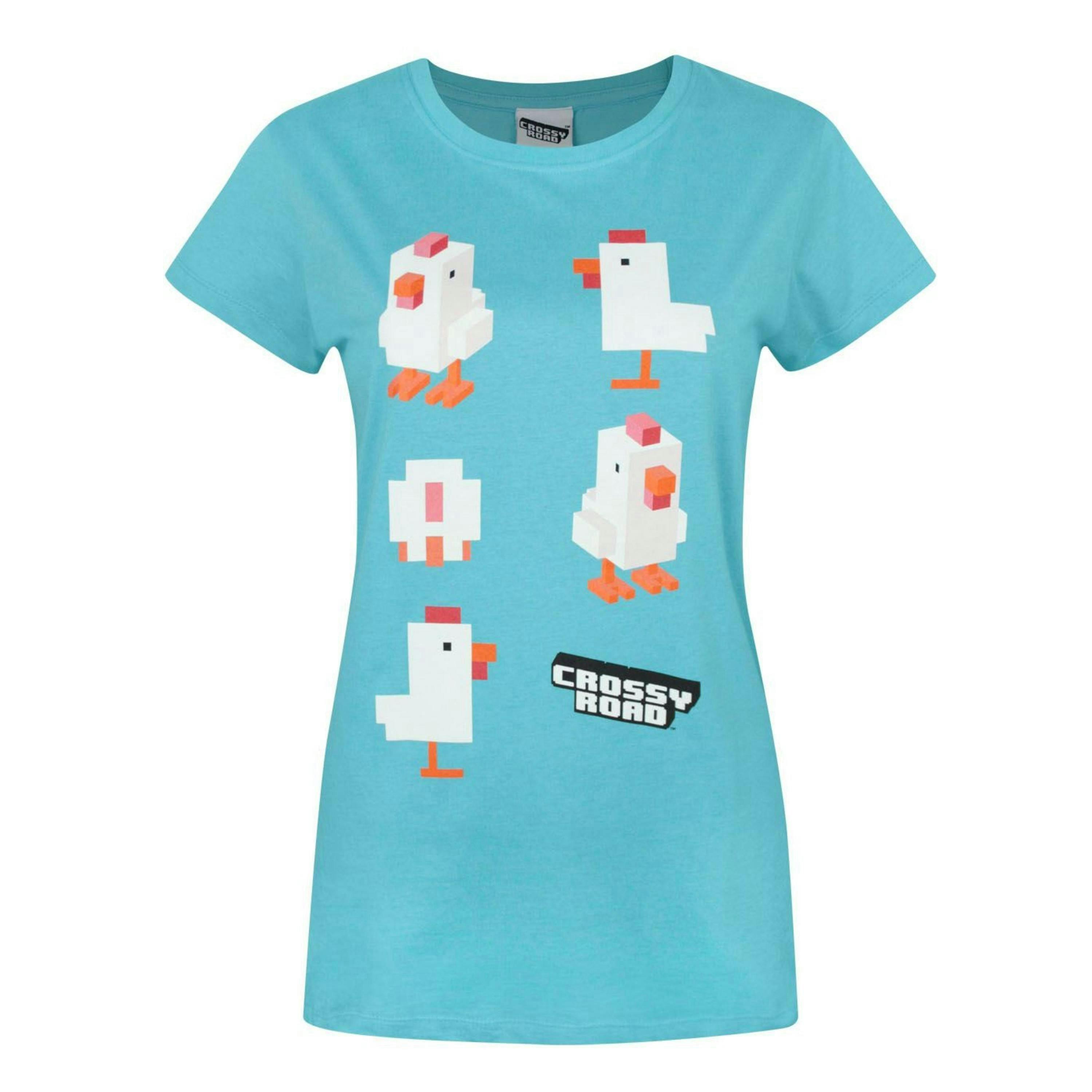 Crossy Road Womens Blue Crossy Road Chicken Short Sleeved T-Shirt by Vanilla Underground , view 1 of 1