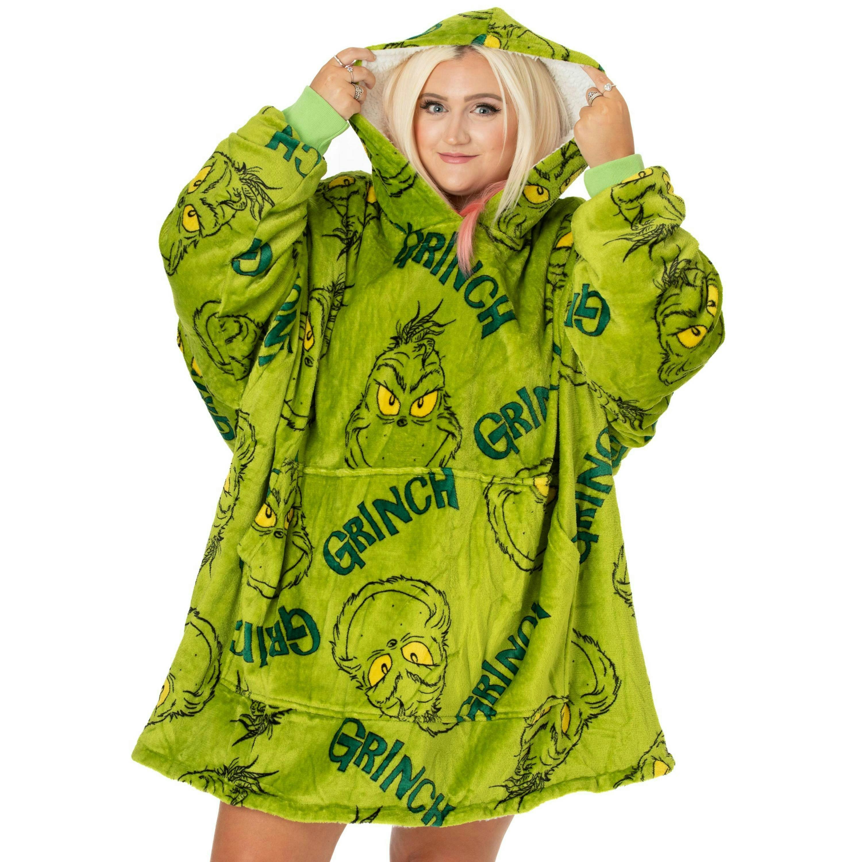 The Grinch Unisex Green All Over Print Blanket Hoodie [dis] [dis] by Vanilla Underground , view 1 of 6