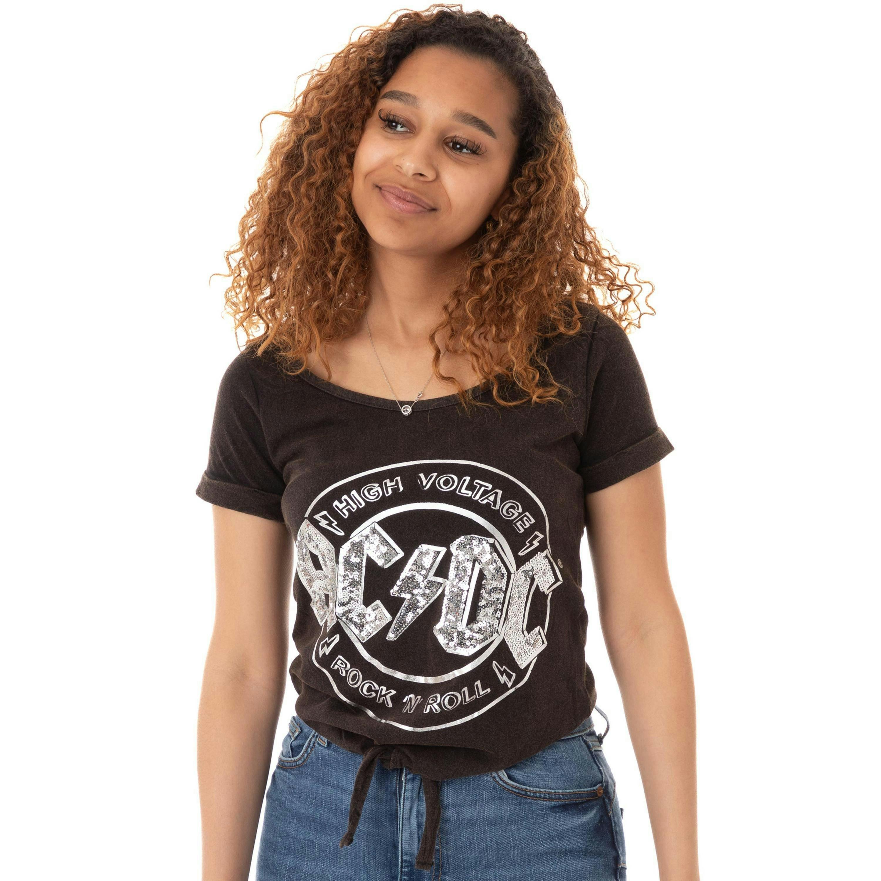 AC/DC Womens Black Logo Short Sleeved T-Shirt by Vanilla Underground , view 1 of 5