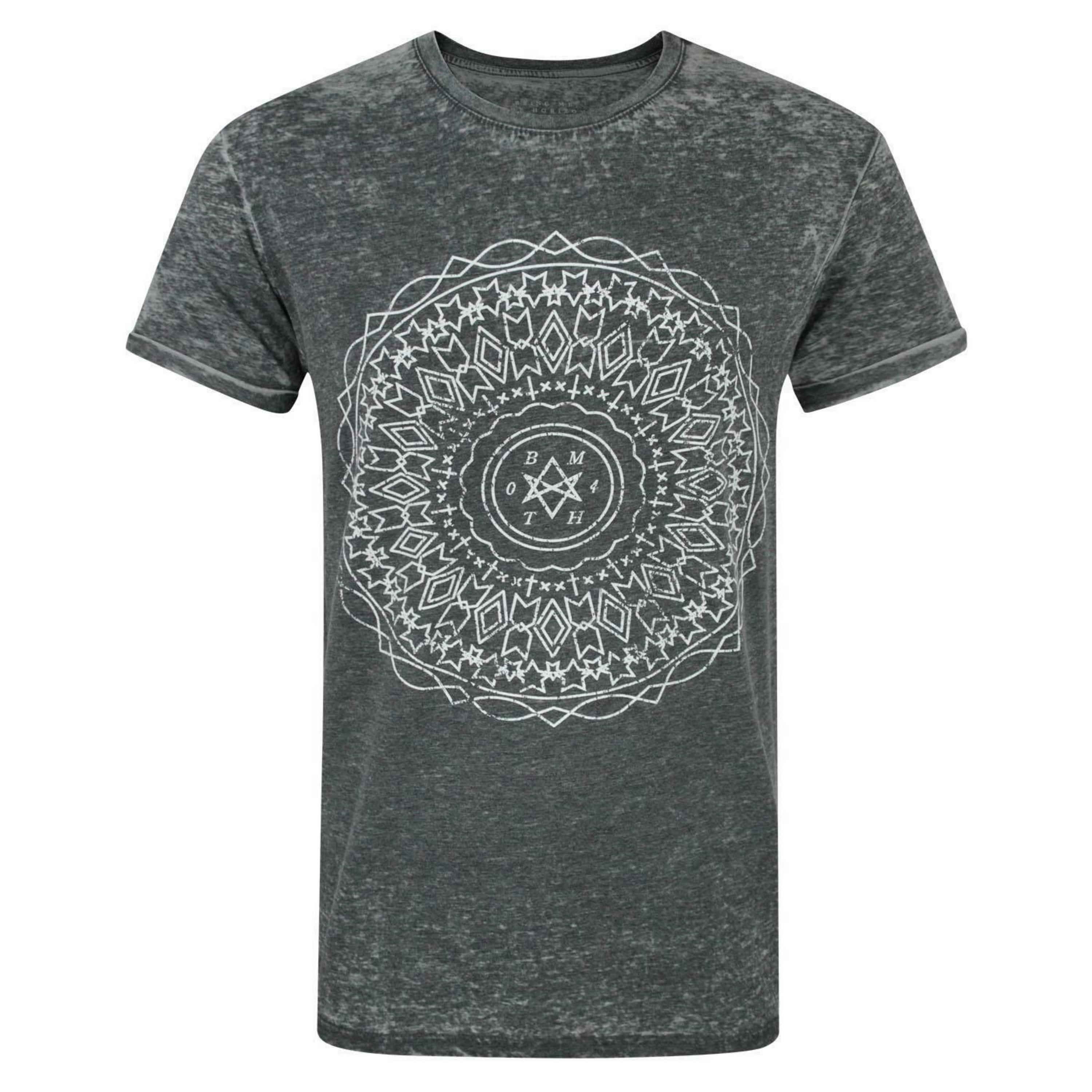 Bring Me The Horizon Mens Grey Kaleidoscope Placement Print Short Sleeved T-Shirt by Vanilla Underground , view 1 of 4