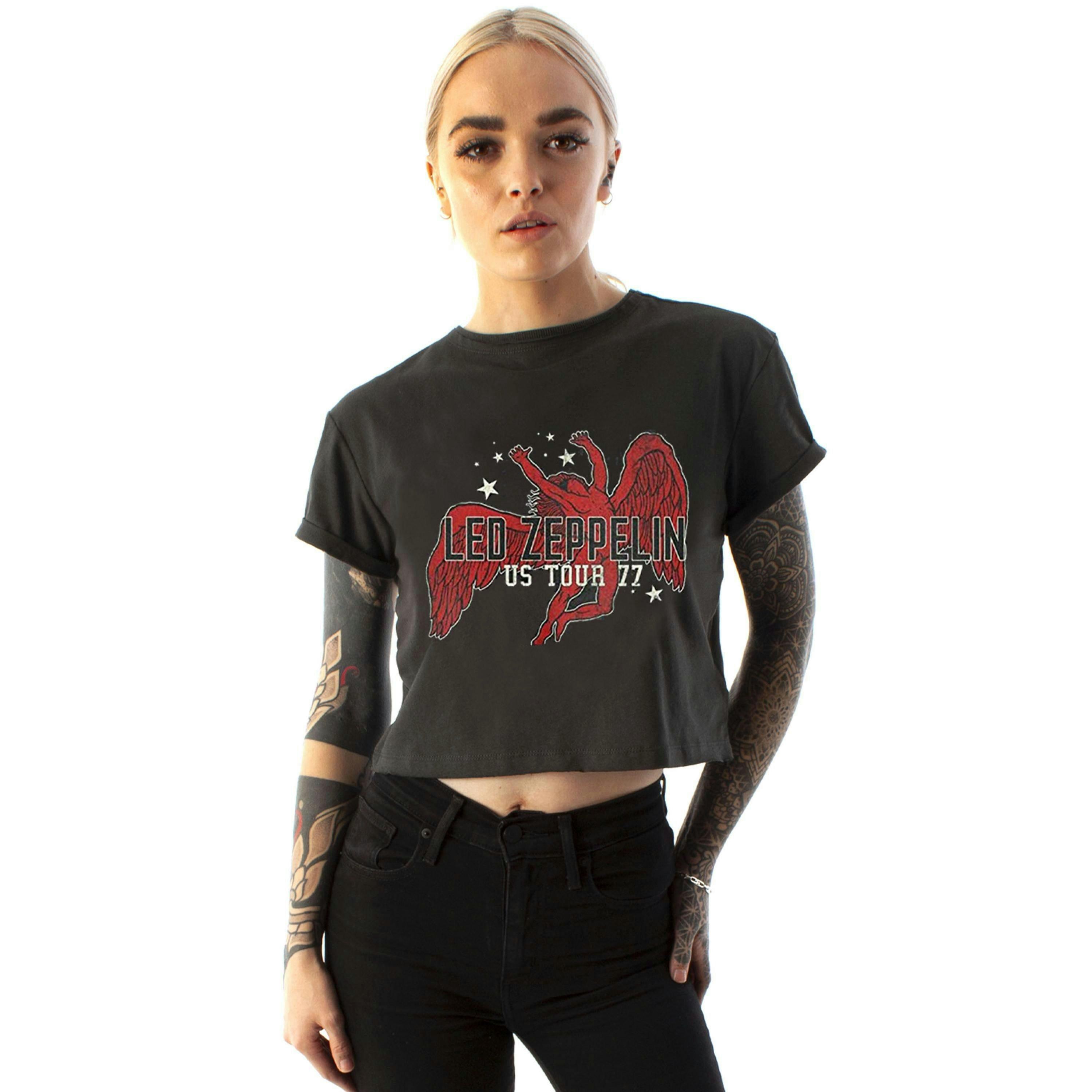 Amplified Clothing Womens Grey Led Zeppelin Cropped Short Sleeved T-Shirt by Vanilla Underground , view 1 of 5