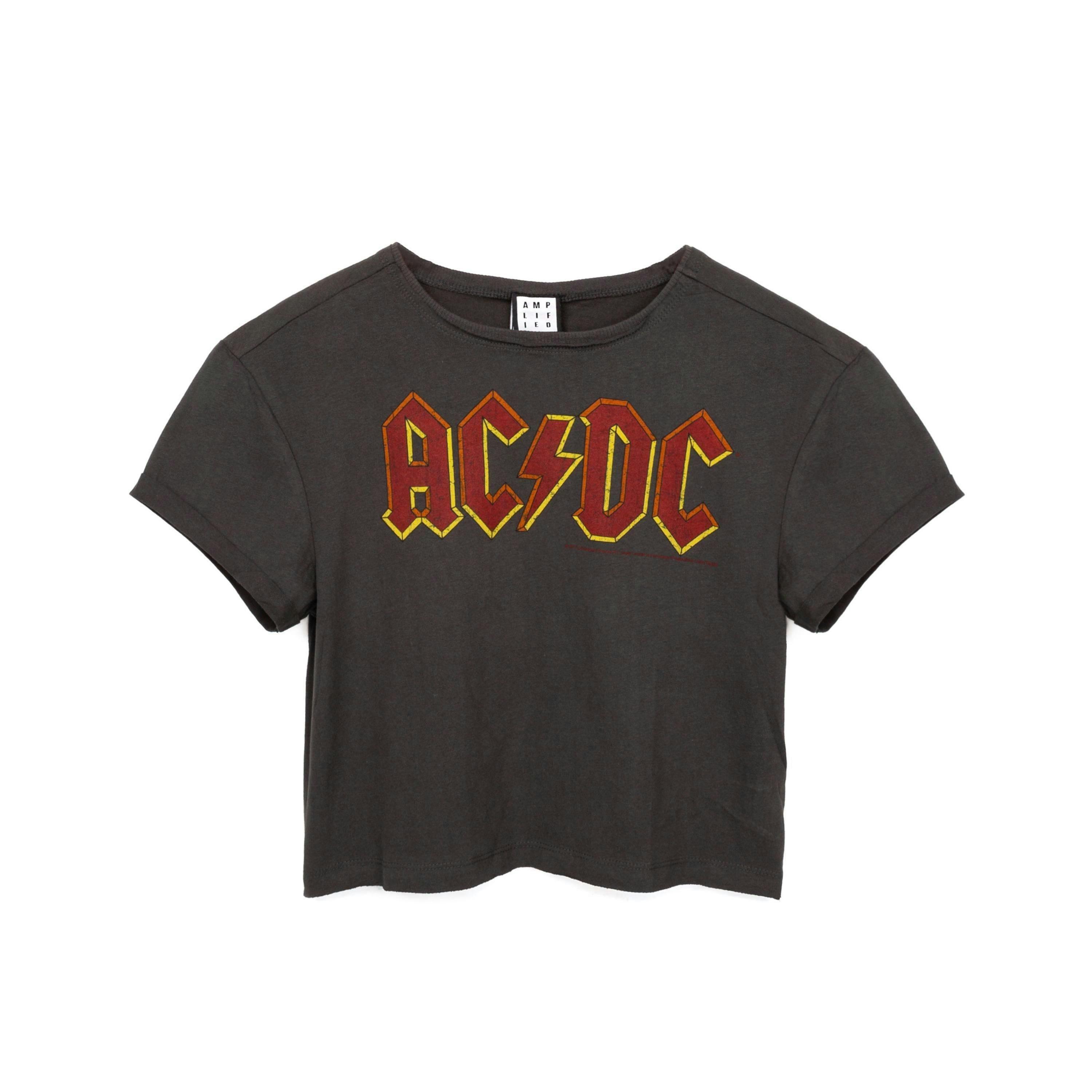 Amplified Clothing Womens Grey Ac/Dc Cropped Short Sleeved T-Shirt by Vanilla Underground , view 1 of 5