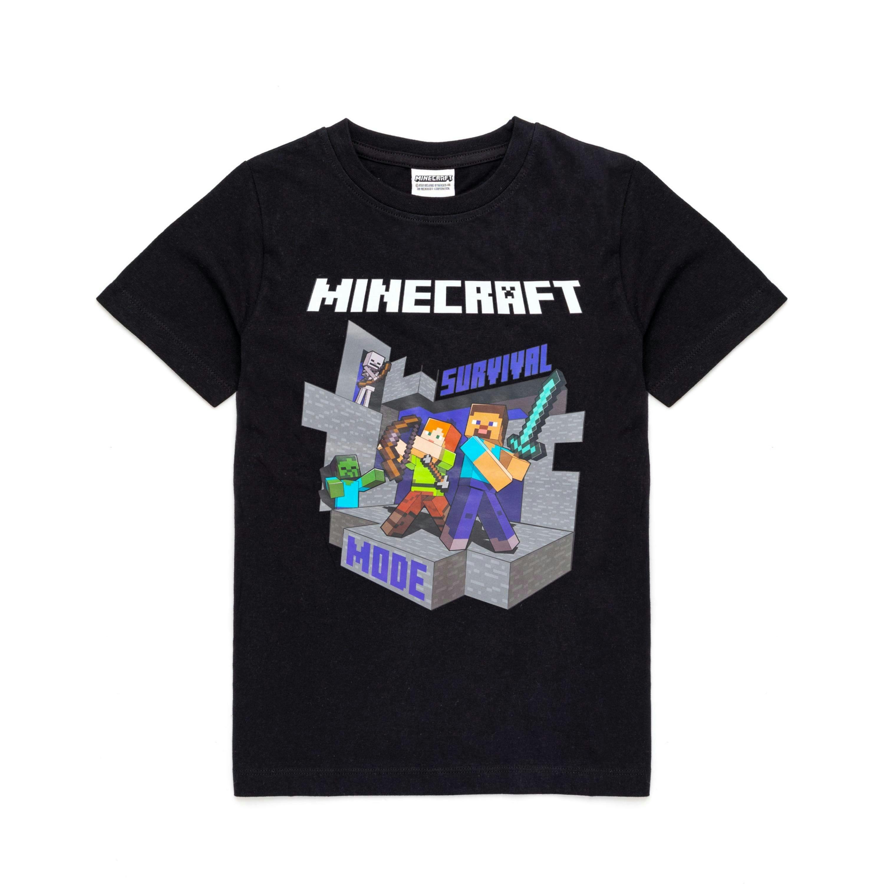 Minecraft Boys Black Alex And Steve Placement Print Short Sleeved T-Shirt [dis] by Vanilla Underground , view 1 of 5