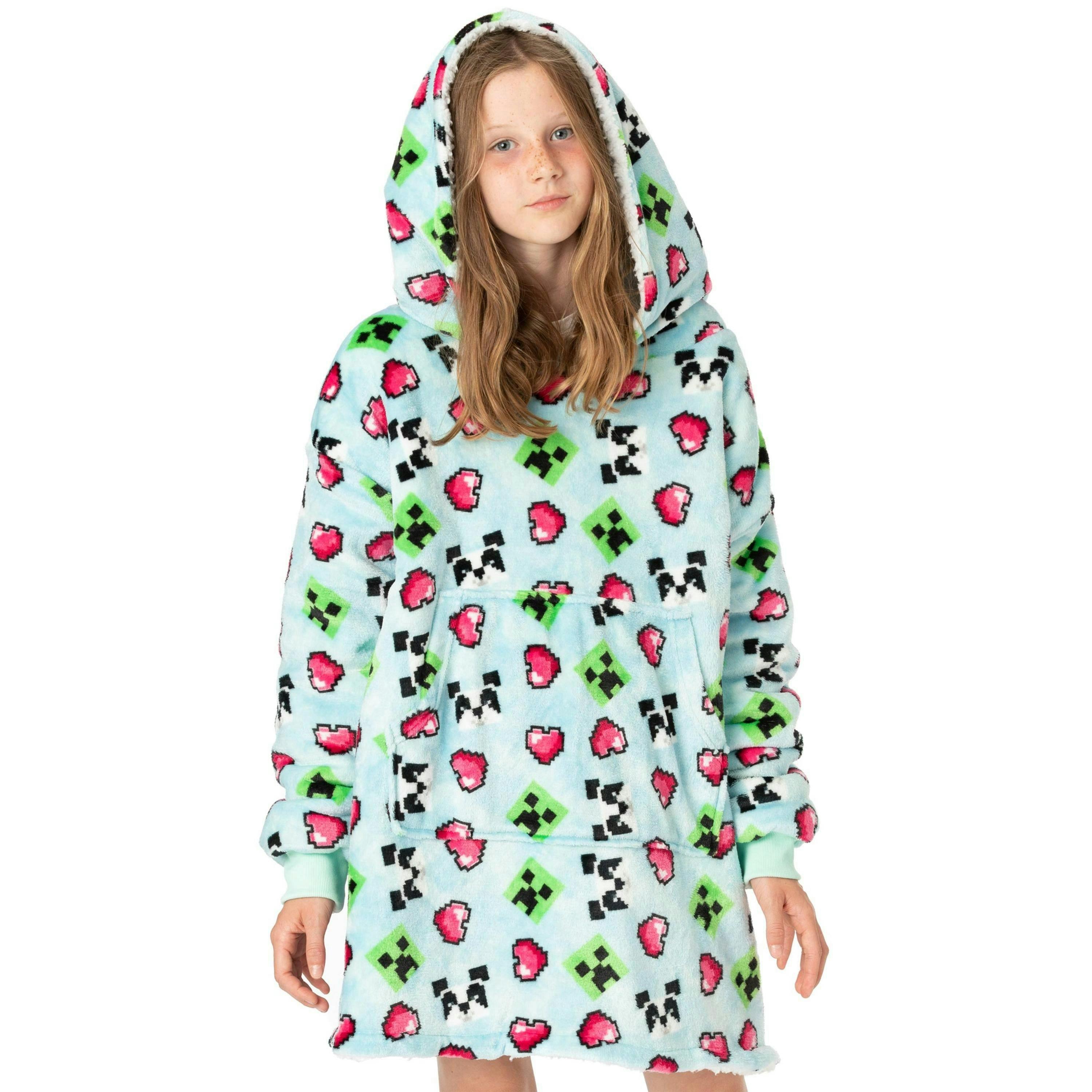 Minecraft Girls Blue Creeper Blanket Hoodie by Vanilla Underground , view 1 of 6