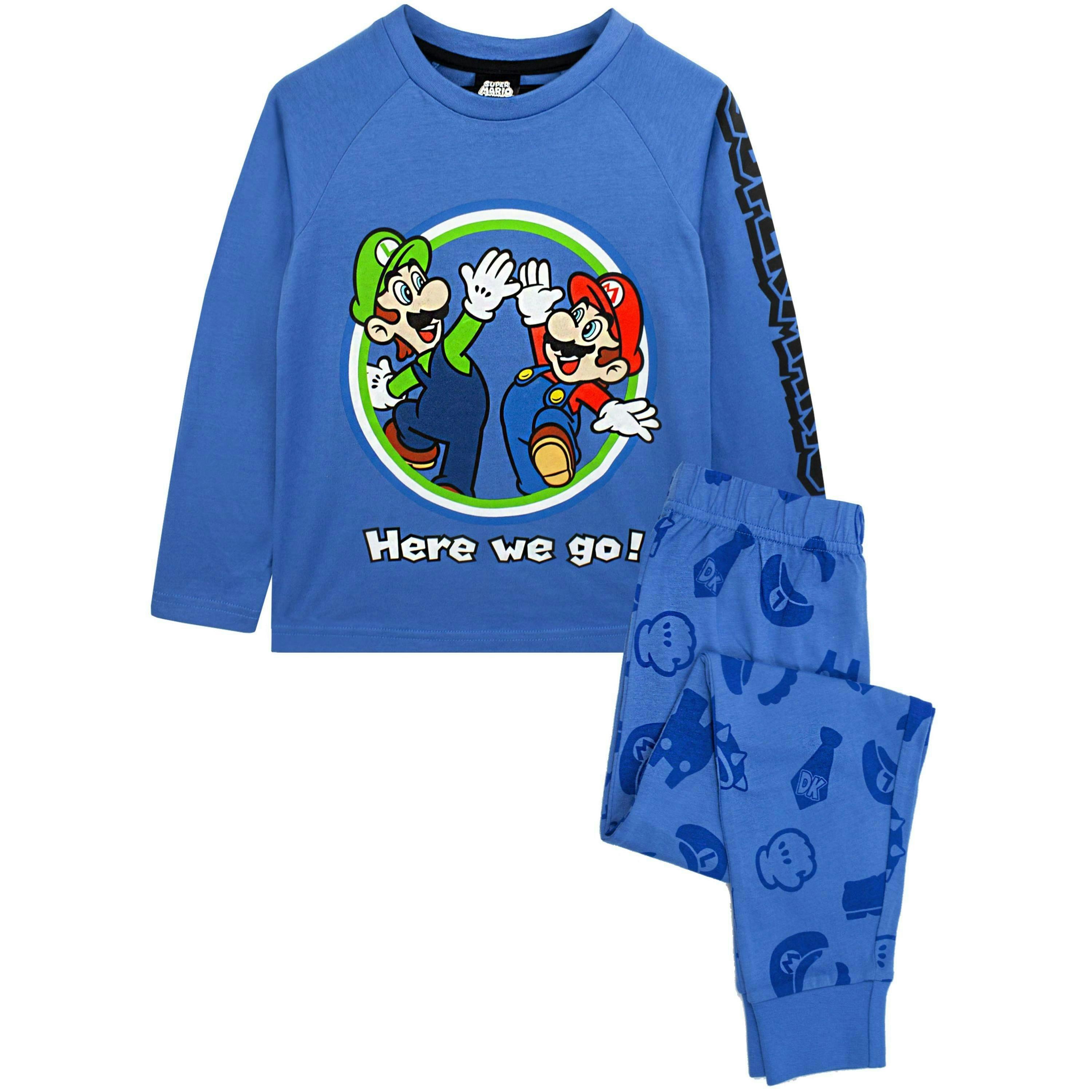 Nintendo Boys Blue Mario & Luigi Long Sleeve Long Leg Pyjama Set by Vanilla Underground , view 1 of 6
