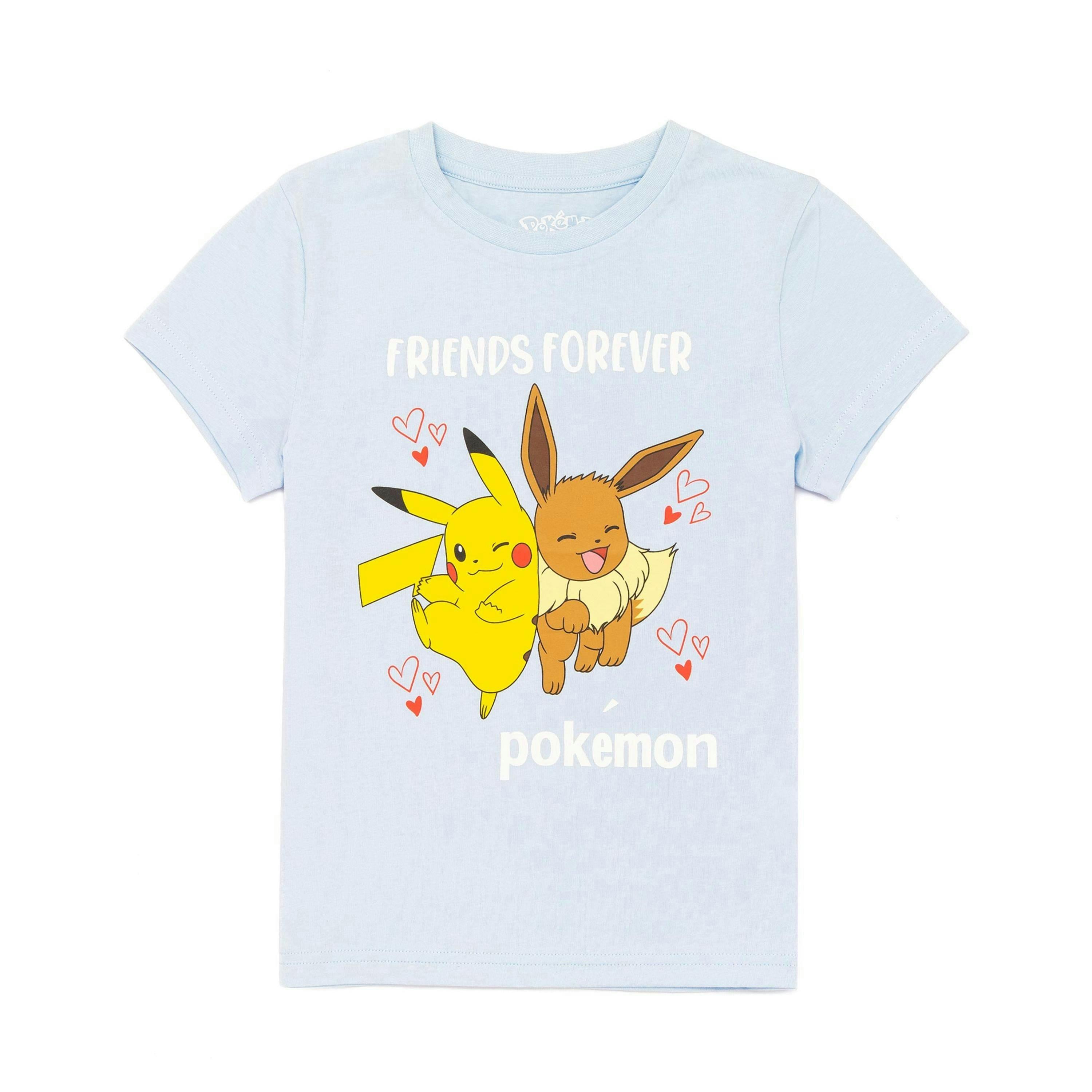 Pokemon Girls Blue Pickache & Eeevee Short Sleeved T-Shirt by Vanilla Underground , view 1 of 6