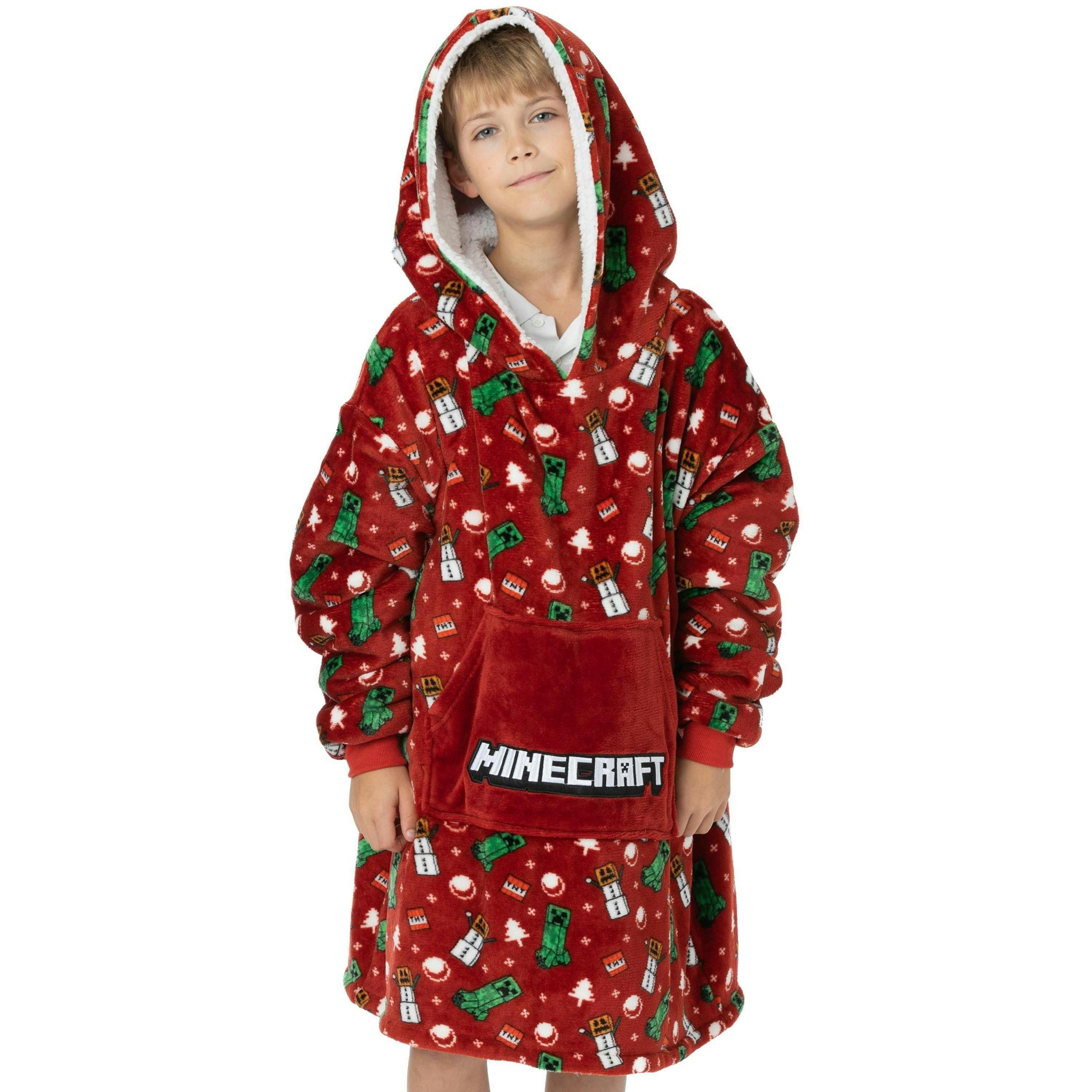 Minecraft Unisex Kids Red Christmas Blanket Hoodie [dis] by Vanilla Underground , view 1 of 5