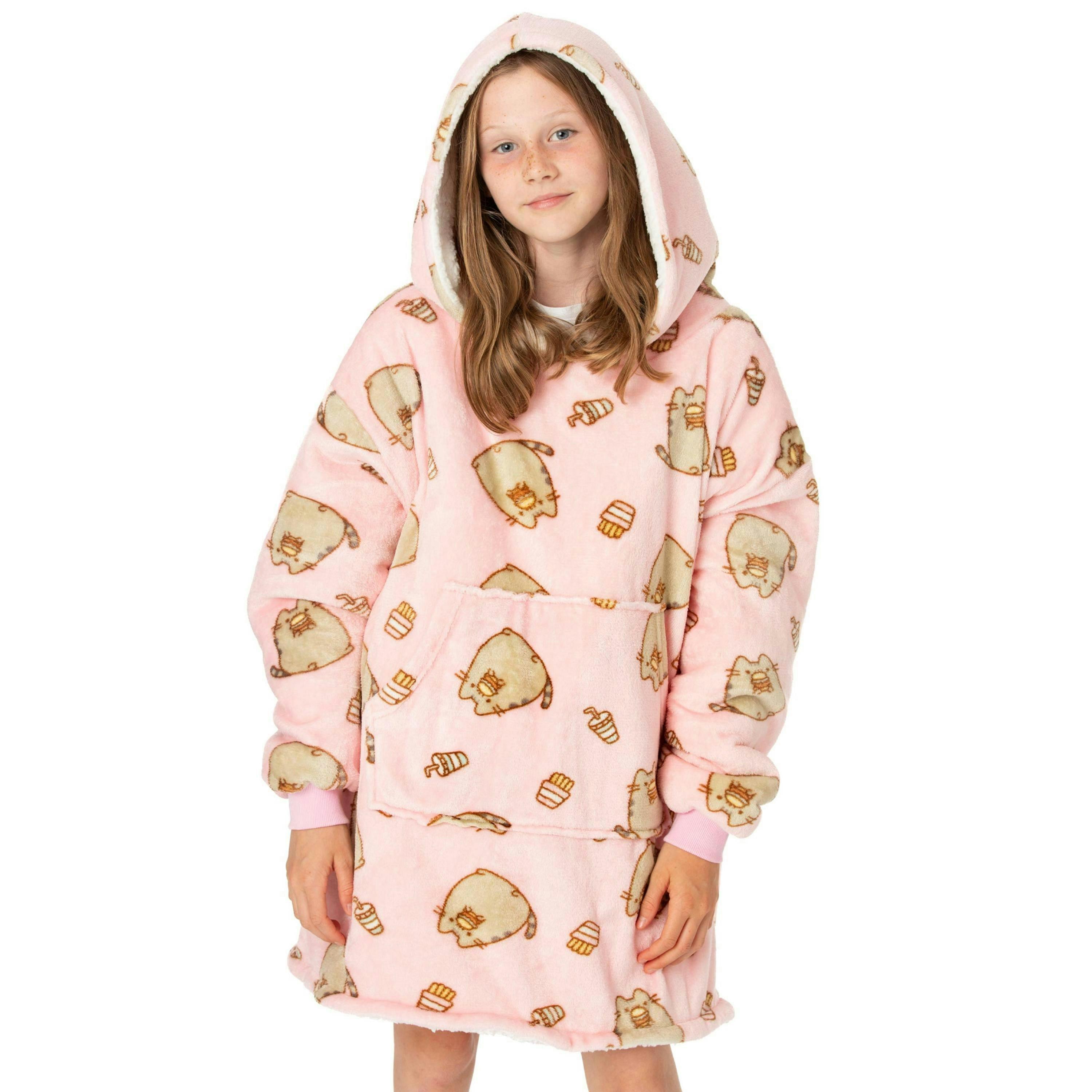 Pusheen Unisex Kids Pink Pusheen The Cat Blanket Hoodie by Vanilla Underground , view 1 of 5