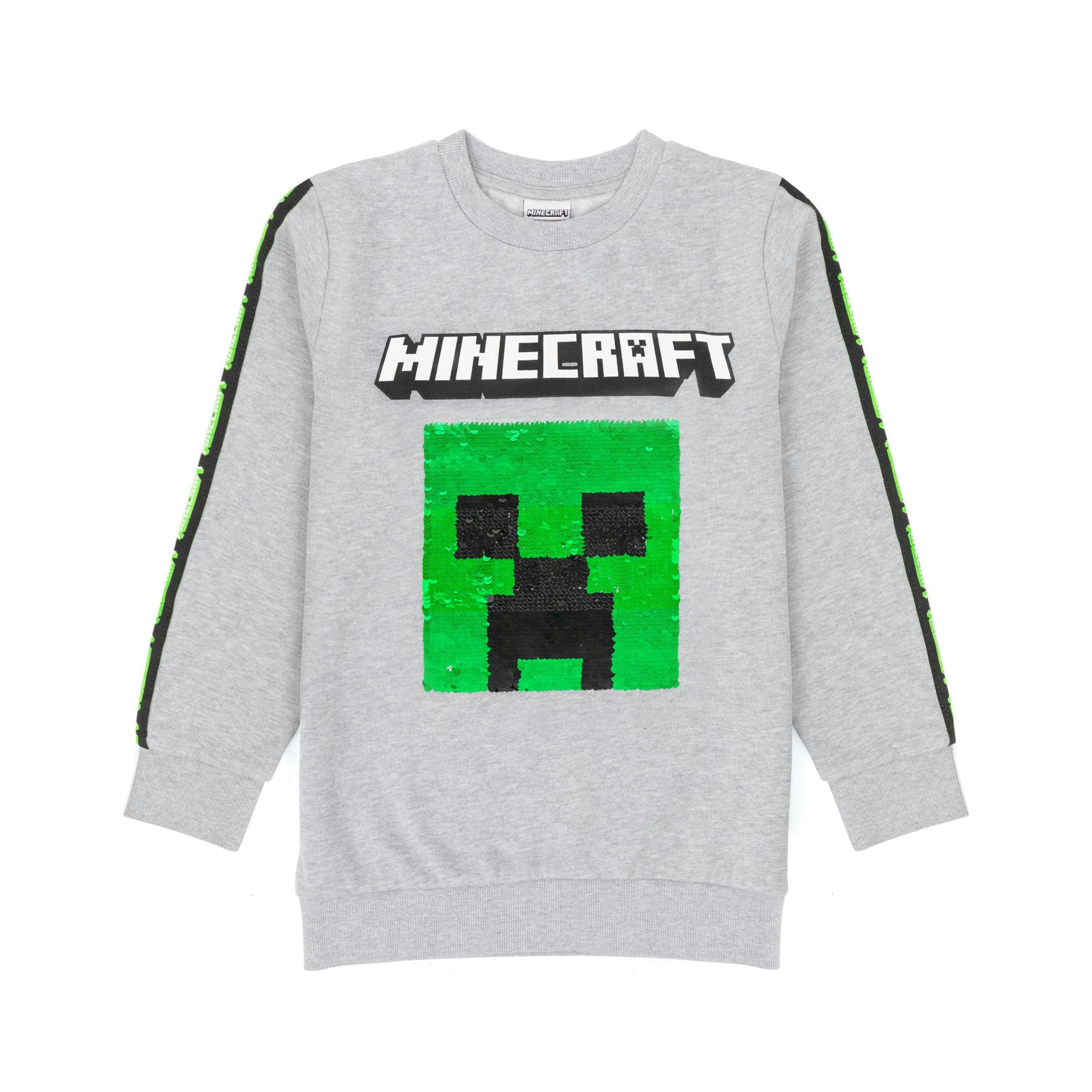 Minecraft Unisex Kids Grey Creeper & Tnt Sequin Panel Sweatshirt by Vanilla Underground , view 1 of 3