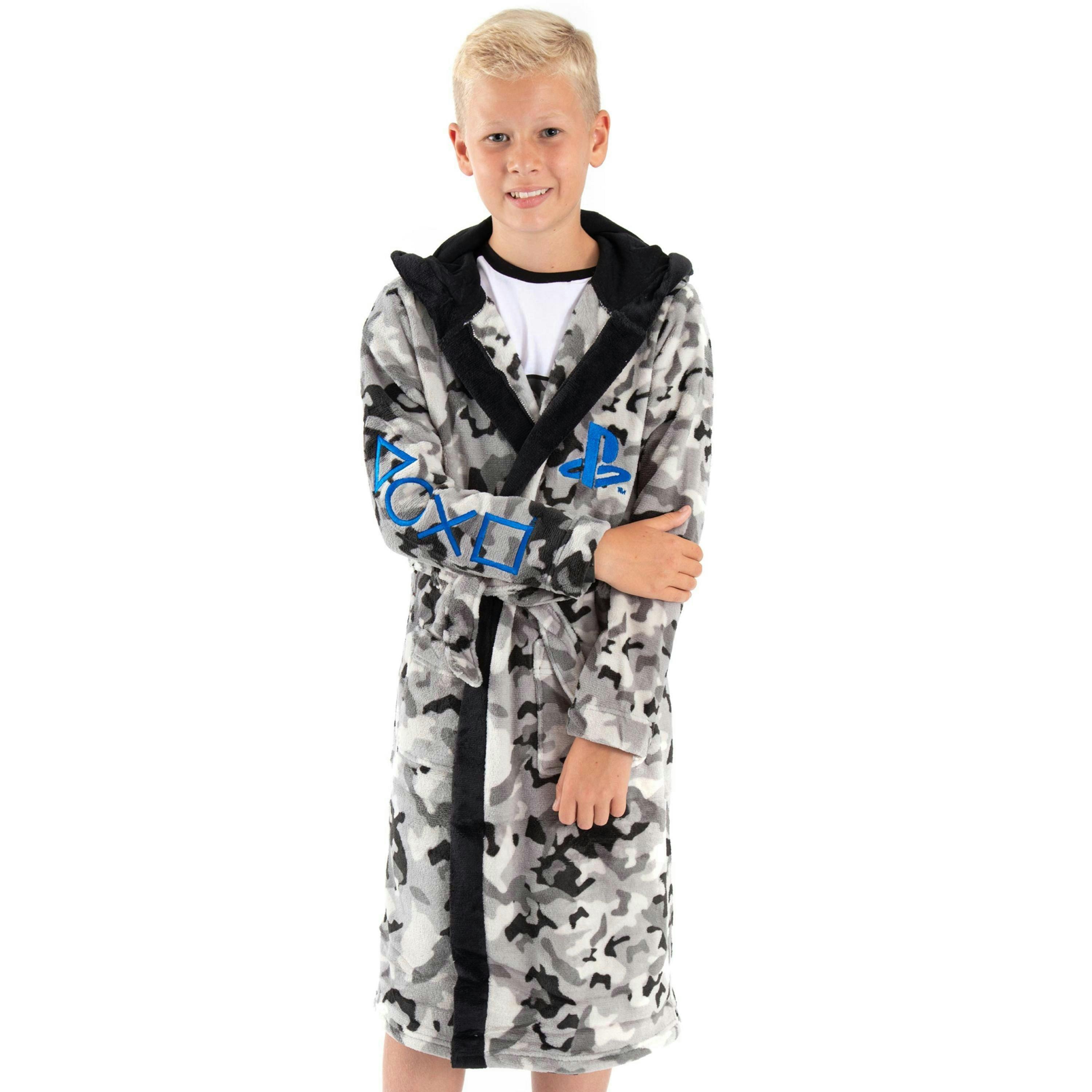 PlayStation Boys Grey Logo Grey Camo Print Bathrobe [dis] by Vanilla Underground , view 1 of 6