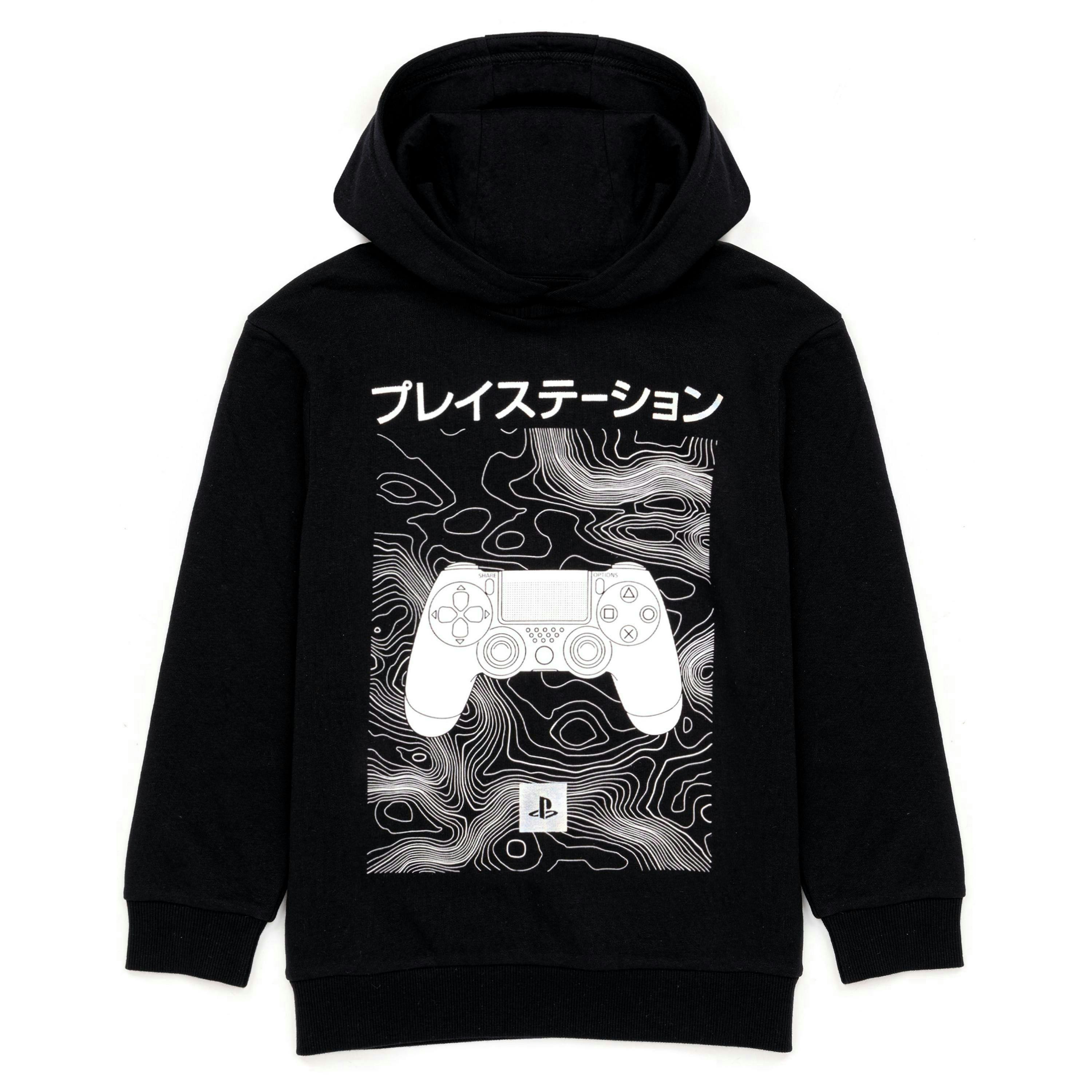 PlayStation Boys Black Japanese Controller Logo Hoodie by Vanilla Underground , view 1 of 6