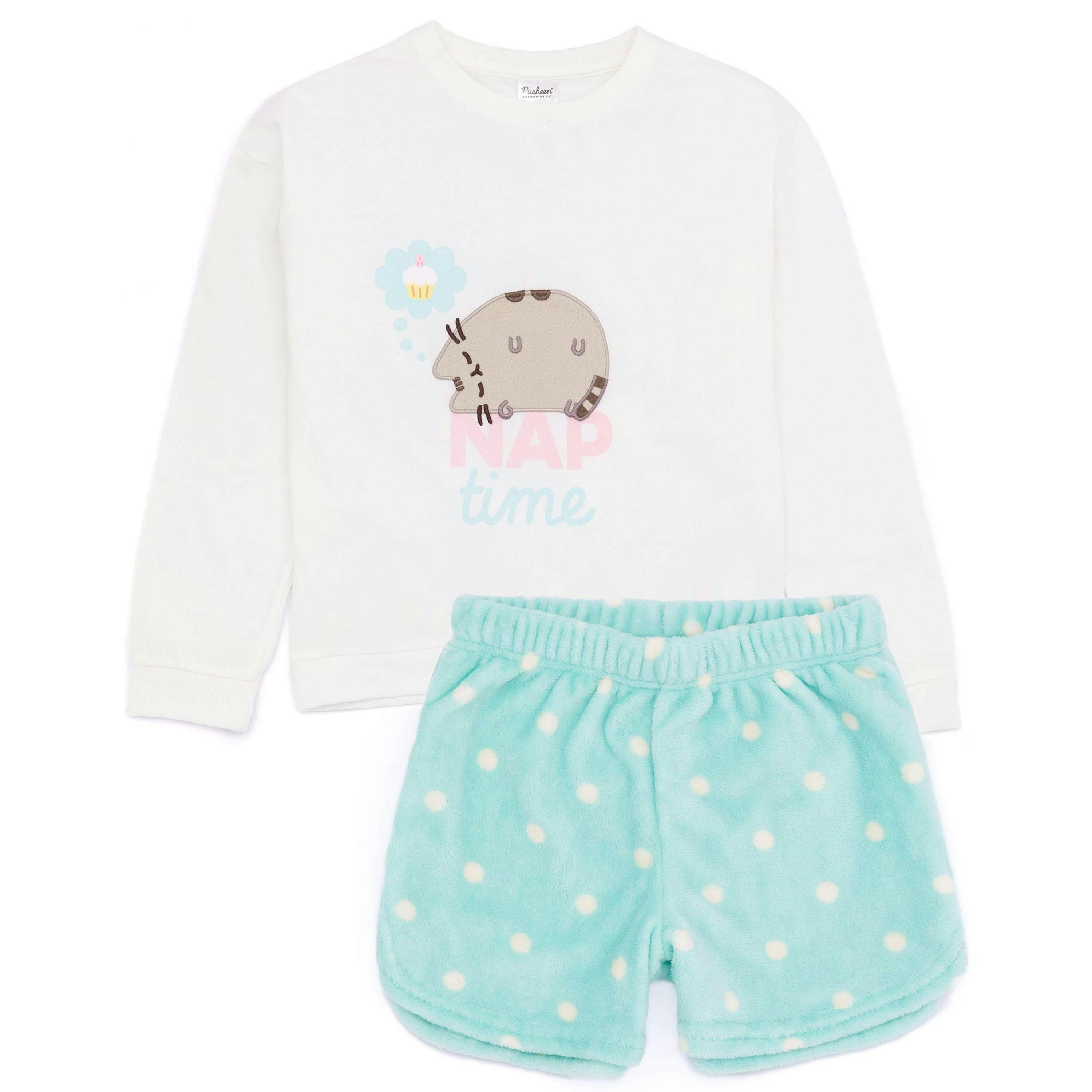 Pusheen Girls Blue Pusheen The Cat Long Sleeve Short Leg Pyjama Set by Vanilla Underground , view 1 of 6