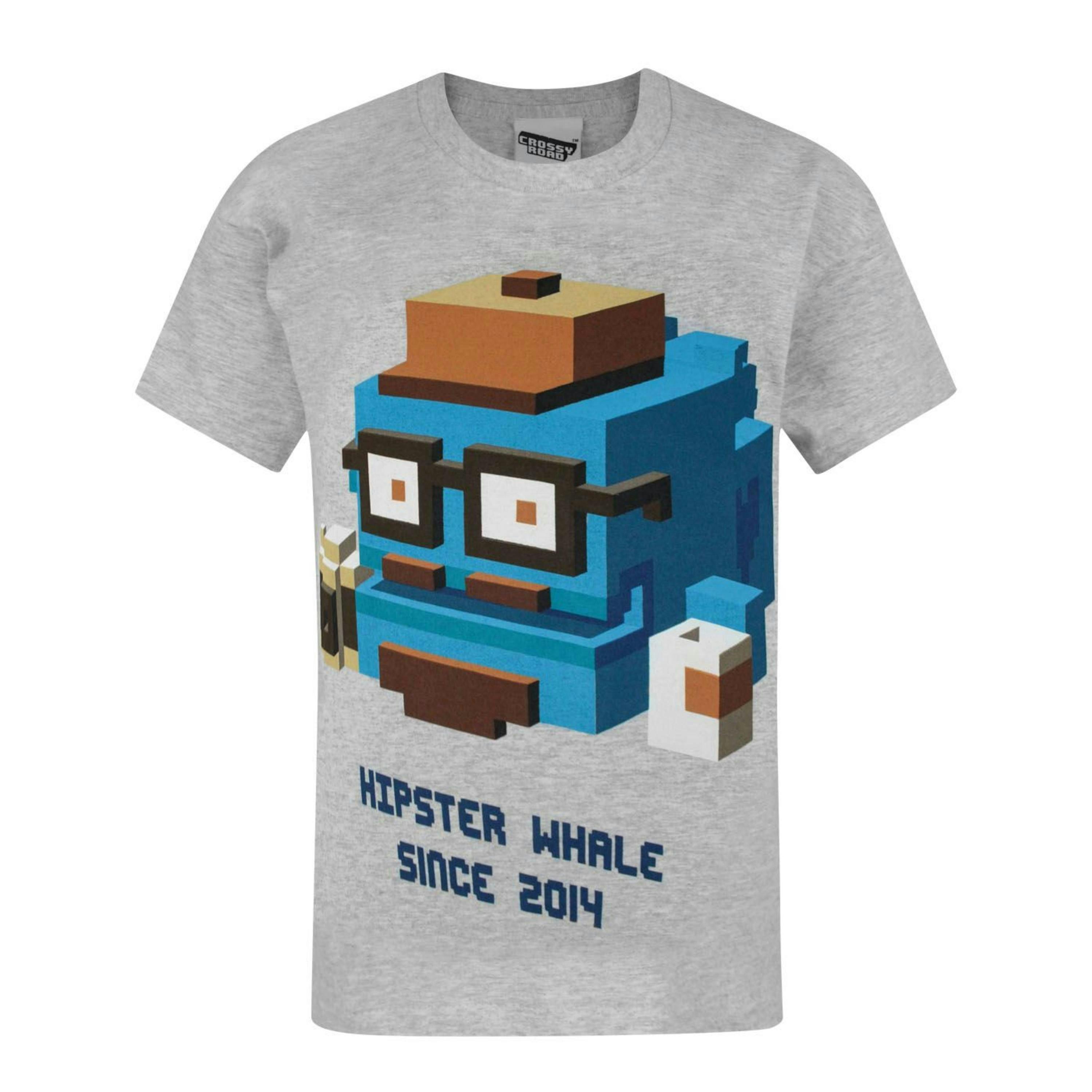 Crossy Road Boys Grey Hipster Whale Short Sleeved T-Shirt by Vanilla Underground , view 1 of 1