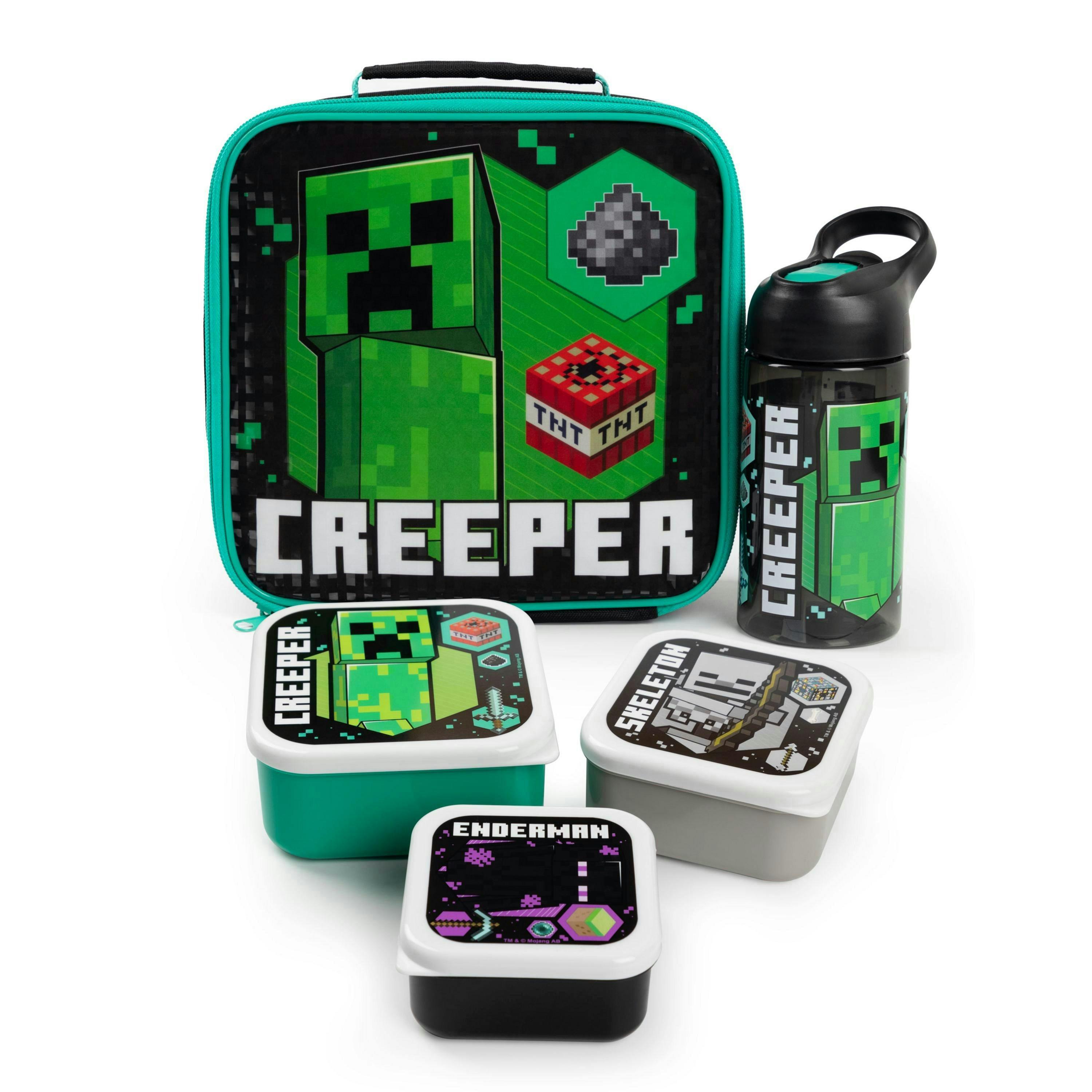 Minecraft Unisex Kids Black Multi-Character Placement Prints Lunch Bag Bottle and 3 Snack Pot by Vanilla Underground , view 1 of 6
