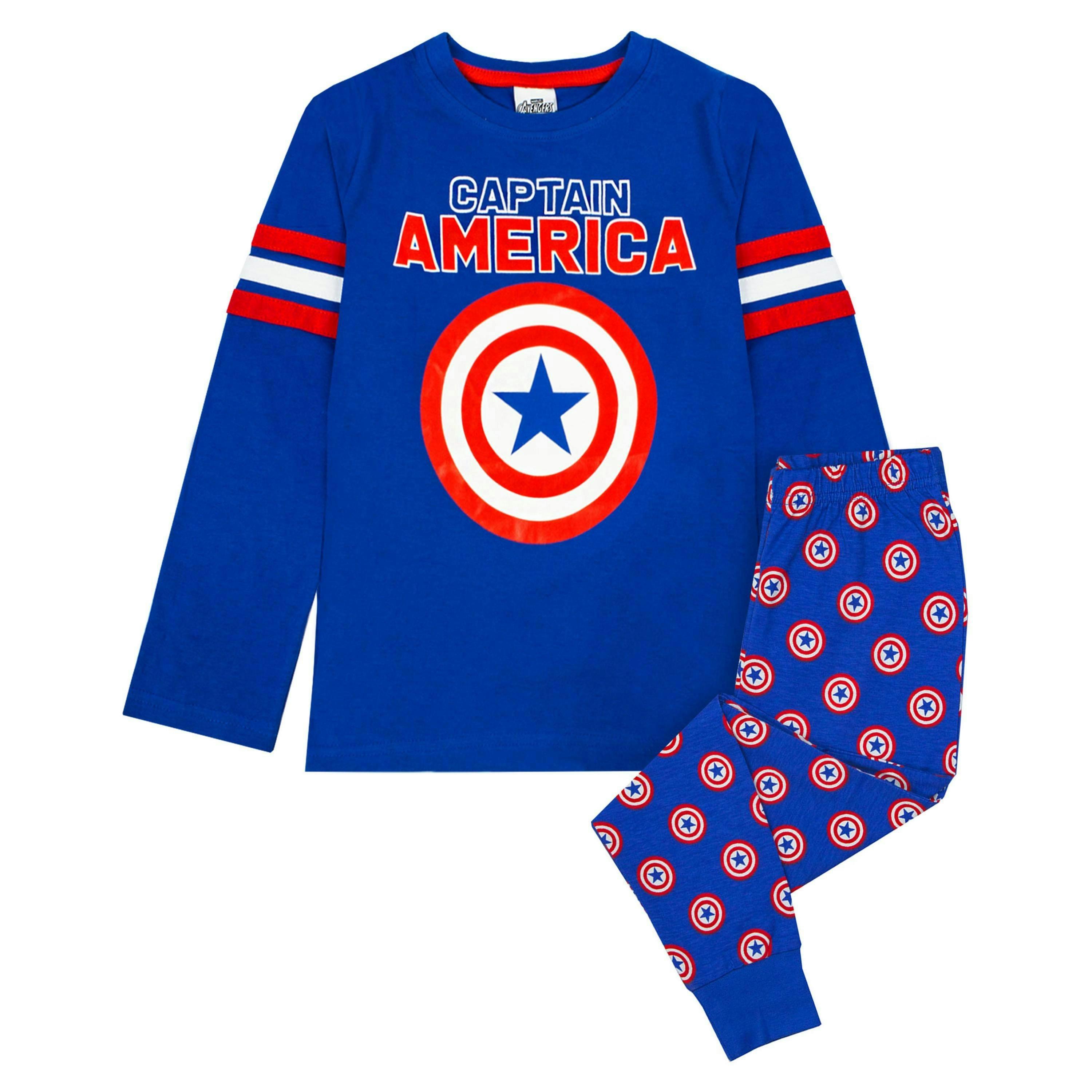 Marvel Boys Blue Captain America Long Sleeve Long Leg Pyjama Set by Vanilla Underground , view 1 of 5