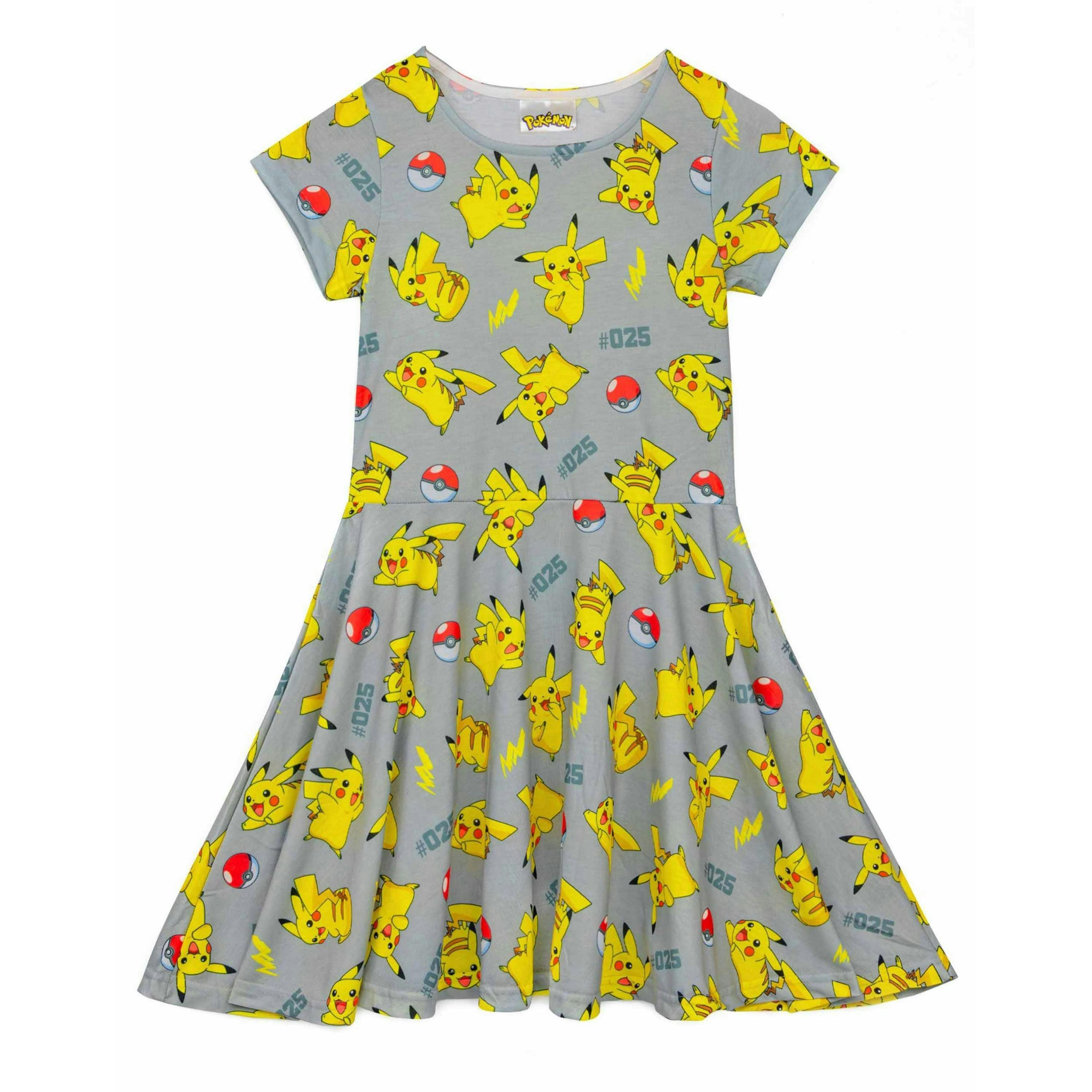 Pokemon Girls Grey Pikachu Short Sleeve Skater Dress by Vanilla Underground , view 1 of 6
