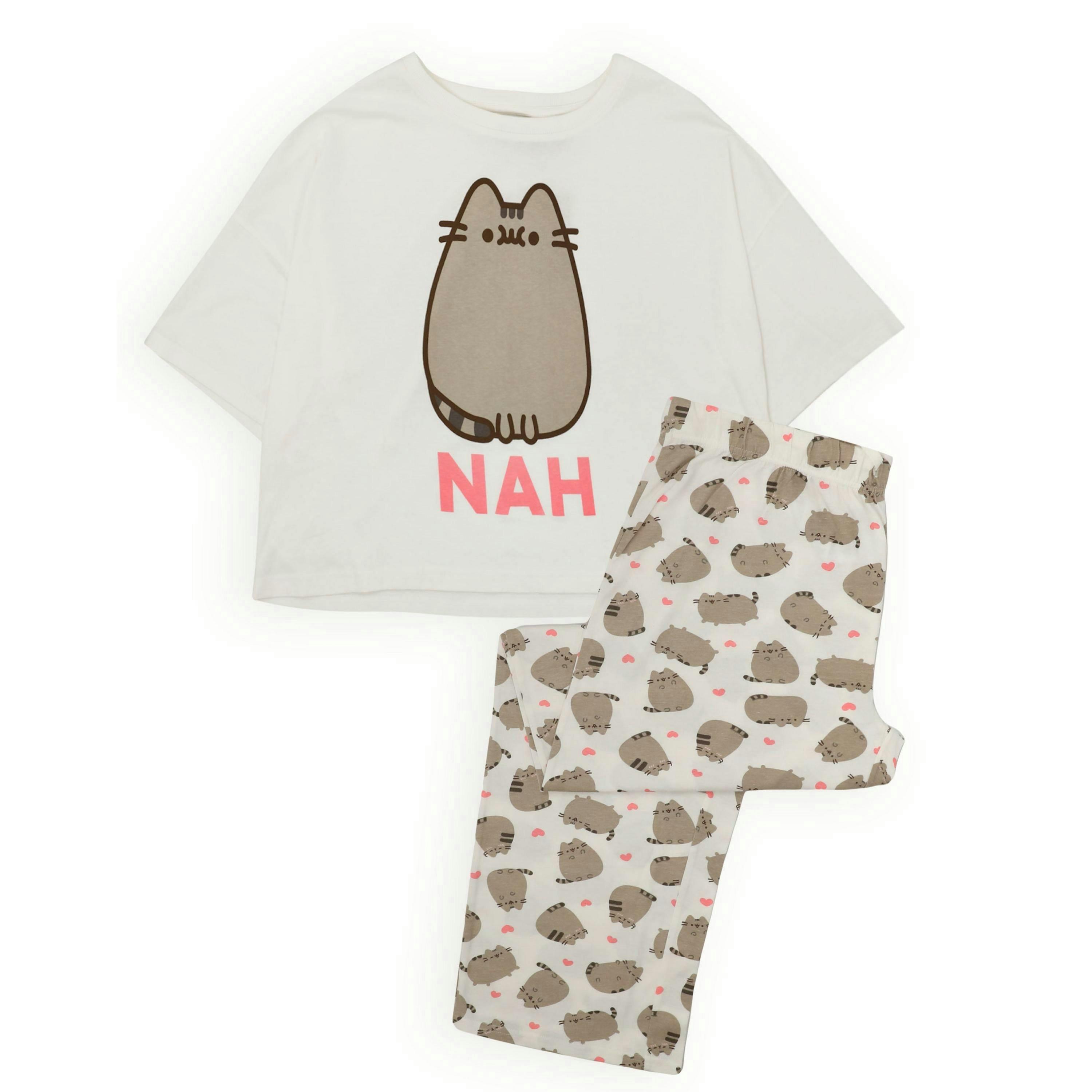Pusheen Womens Off-White Pusheen The Cat Short Sleeve Long Leg Pyjama Set by Vanilla Underground , view 1 of 6