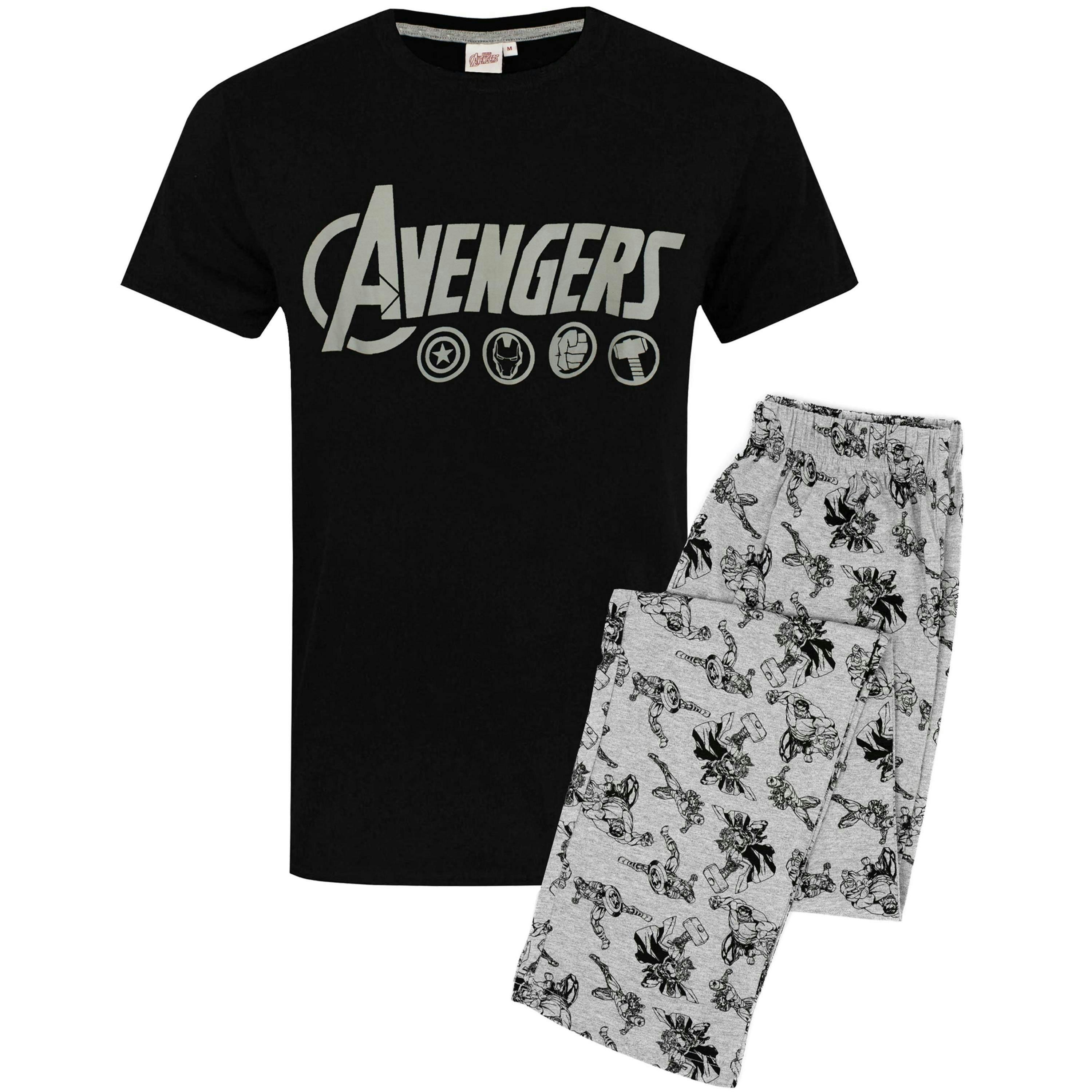 Marvel Mens Black Logo Short Sleeve Long Leg Pyjama Set by Vanilla Underground , view 1 of 6