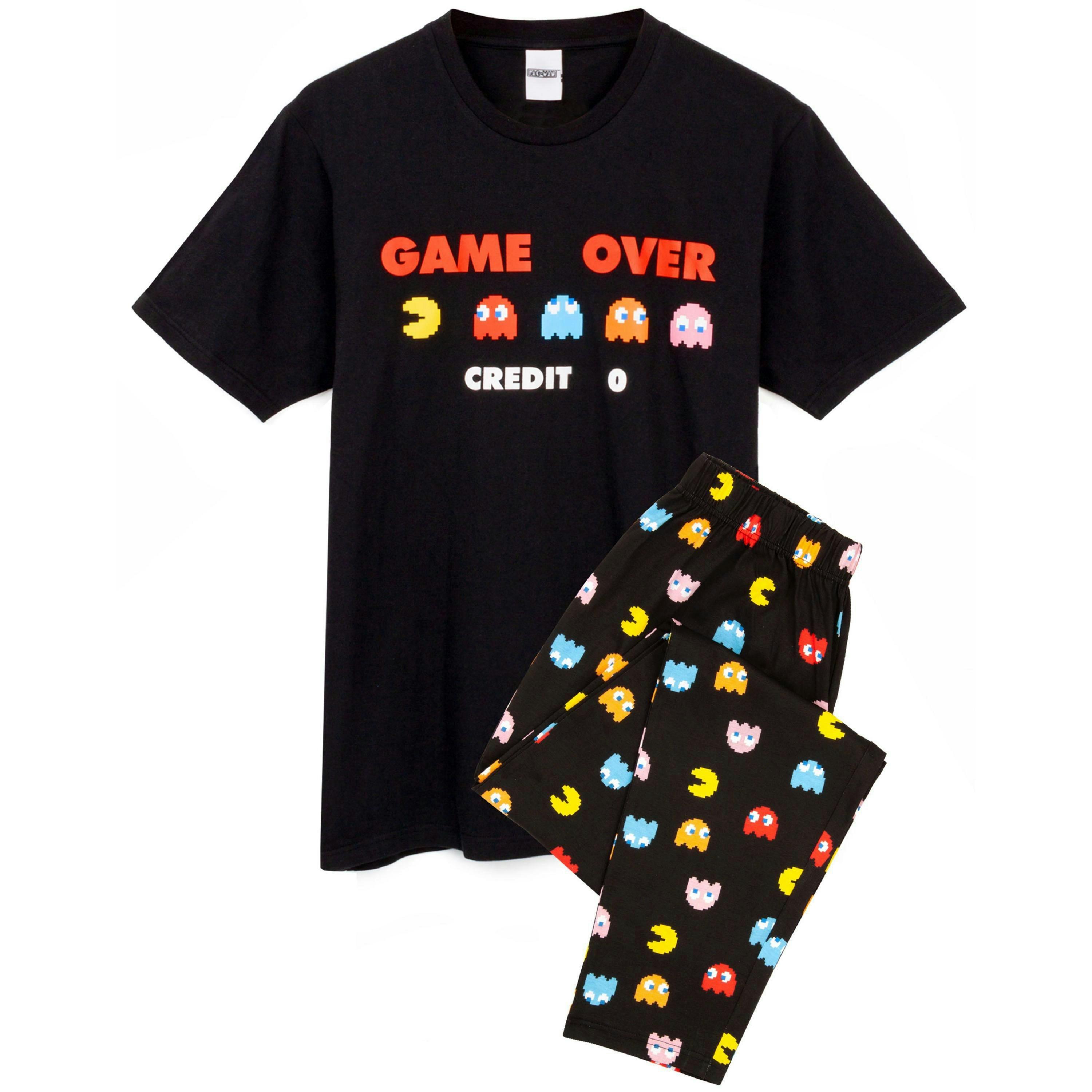 Pacman Mens Black Game Over Short Sleeve Long Leg Pyjama Set by Vanilla Underground , view 1 of 6