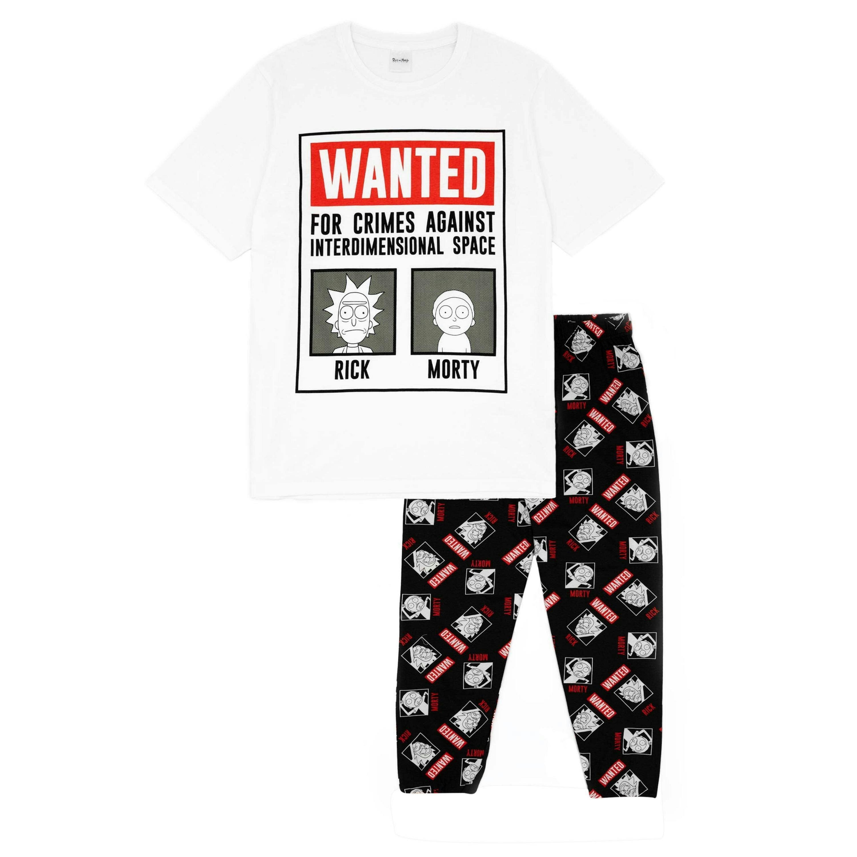 Rick And Morty Mens White Rick And Morty Mugshots Short Sleeve Long Leg Pyjama Set by Vanilla Underground , view 1 of 6