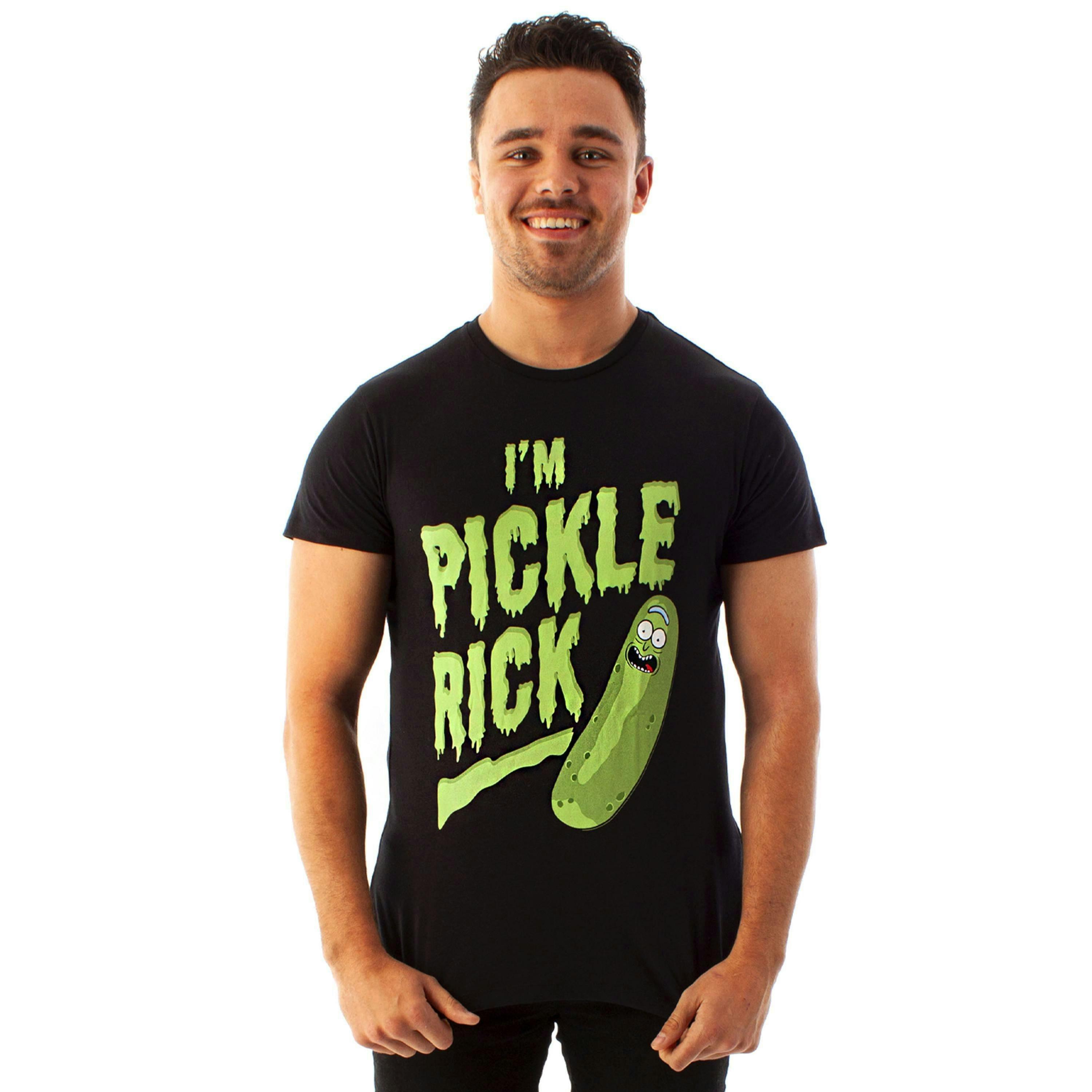 Rick And Morty Mens Black I'M Pickle Rick Slogan Graphic Short Sleeved T-Shirt by Vanilla Underground , view 1 of 6
