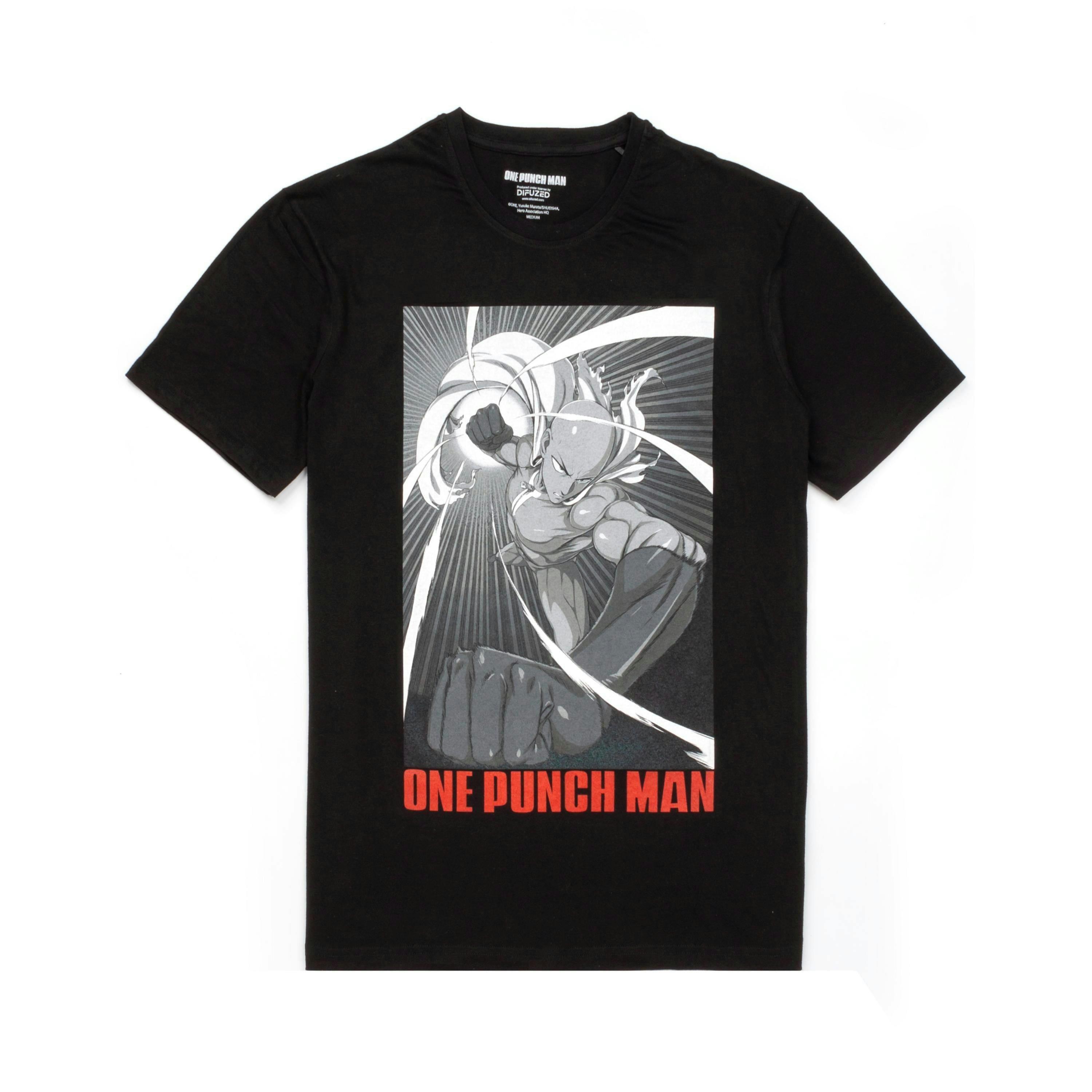 One Punch Man Mens Black Saitama Short Sleeved T-Shirt by Vanilla Underground , view 1 of 6