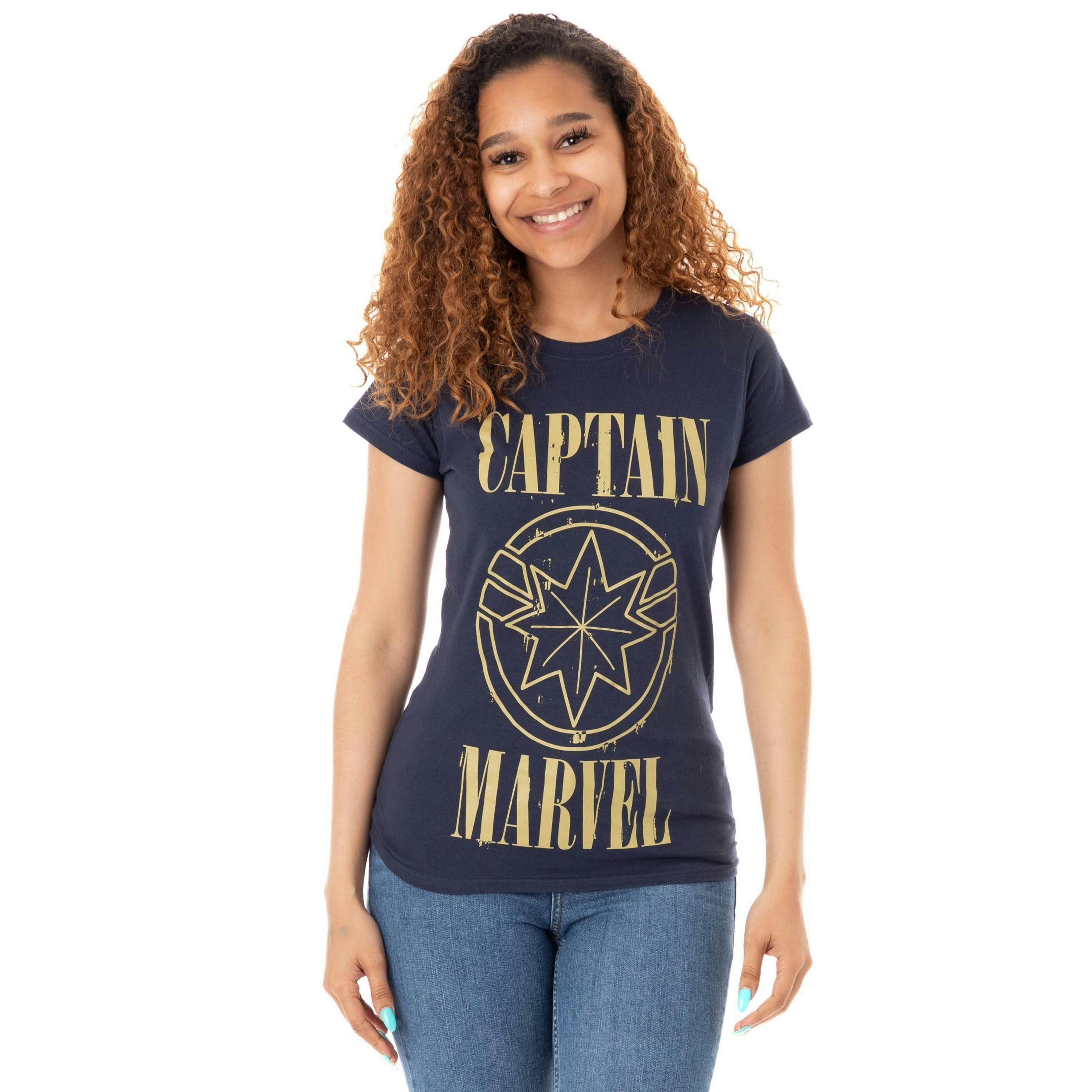 Marvel Womens Blue Captain Marvel Short Sleeved T-Shirt by Vanilla Underground , view 1 of 5