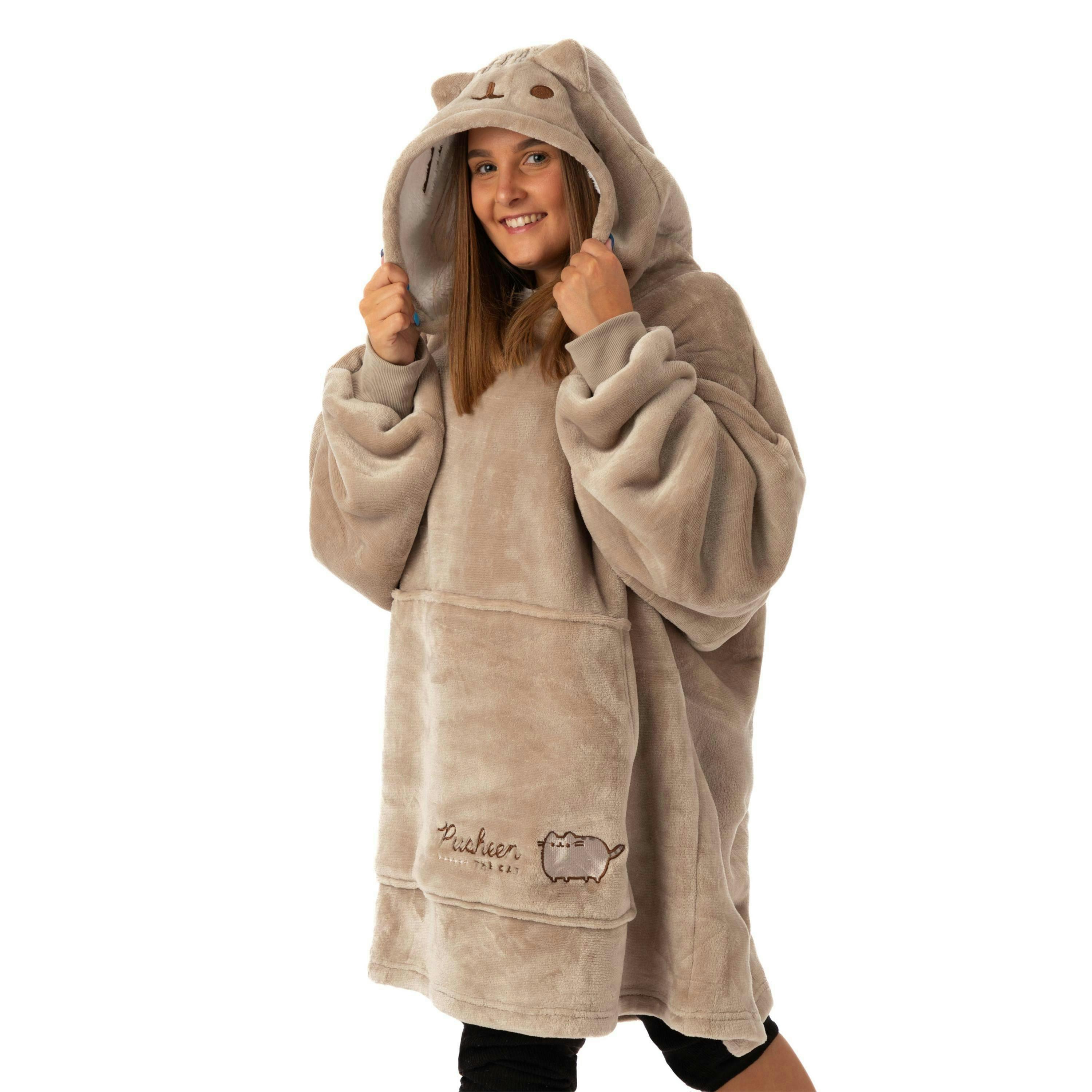 Pusheen Womens Brown Character Face Blanket Hoodie (One Size) by Vanilla Underground , view 1 of 6