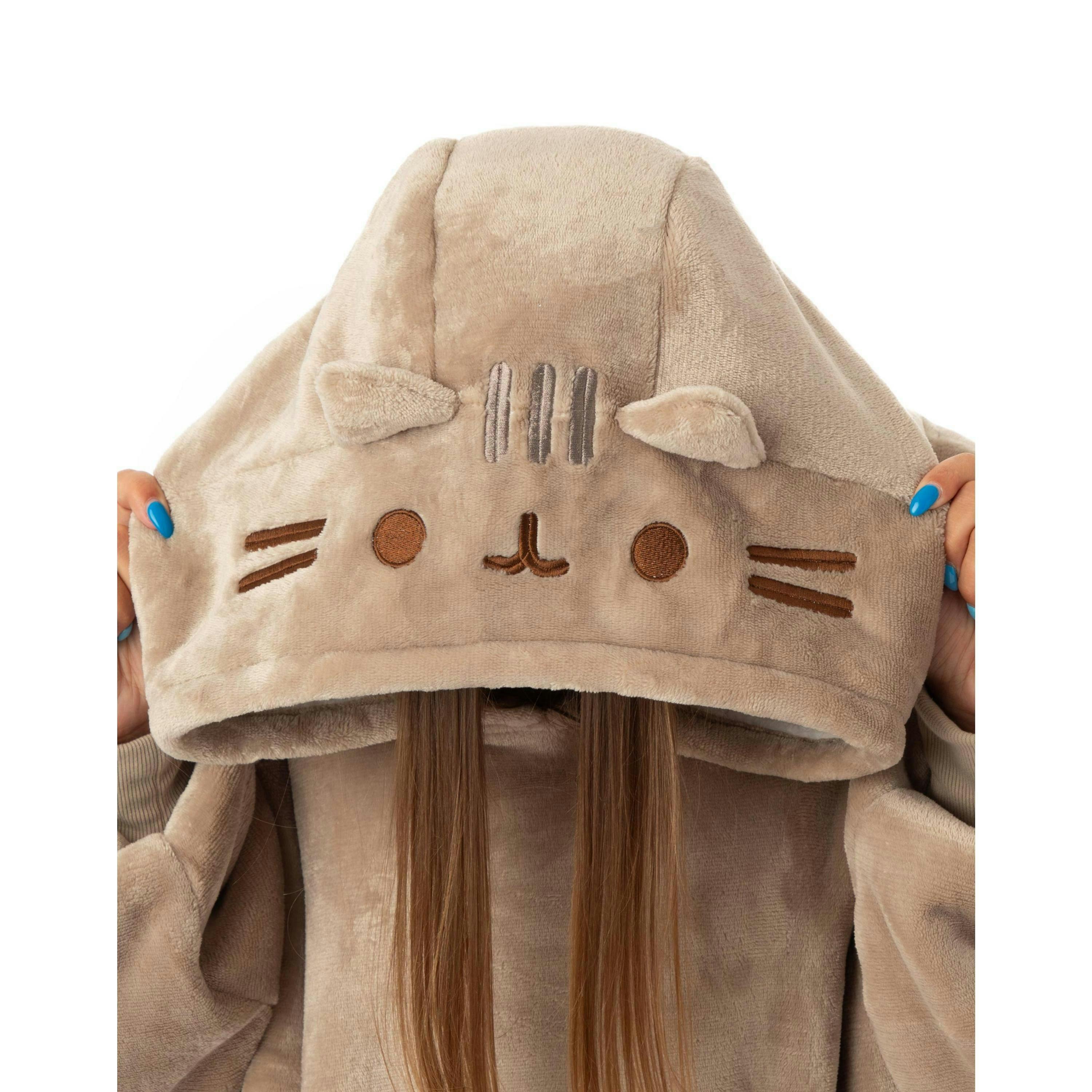 Pusheen Womens Brown Character Face Blanket Hoodie (One Size) by Vanilla Underground , view 4 of 6