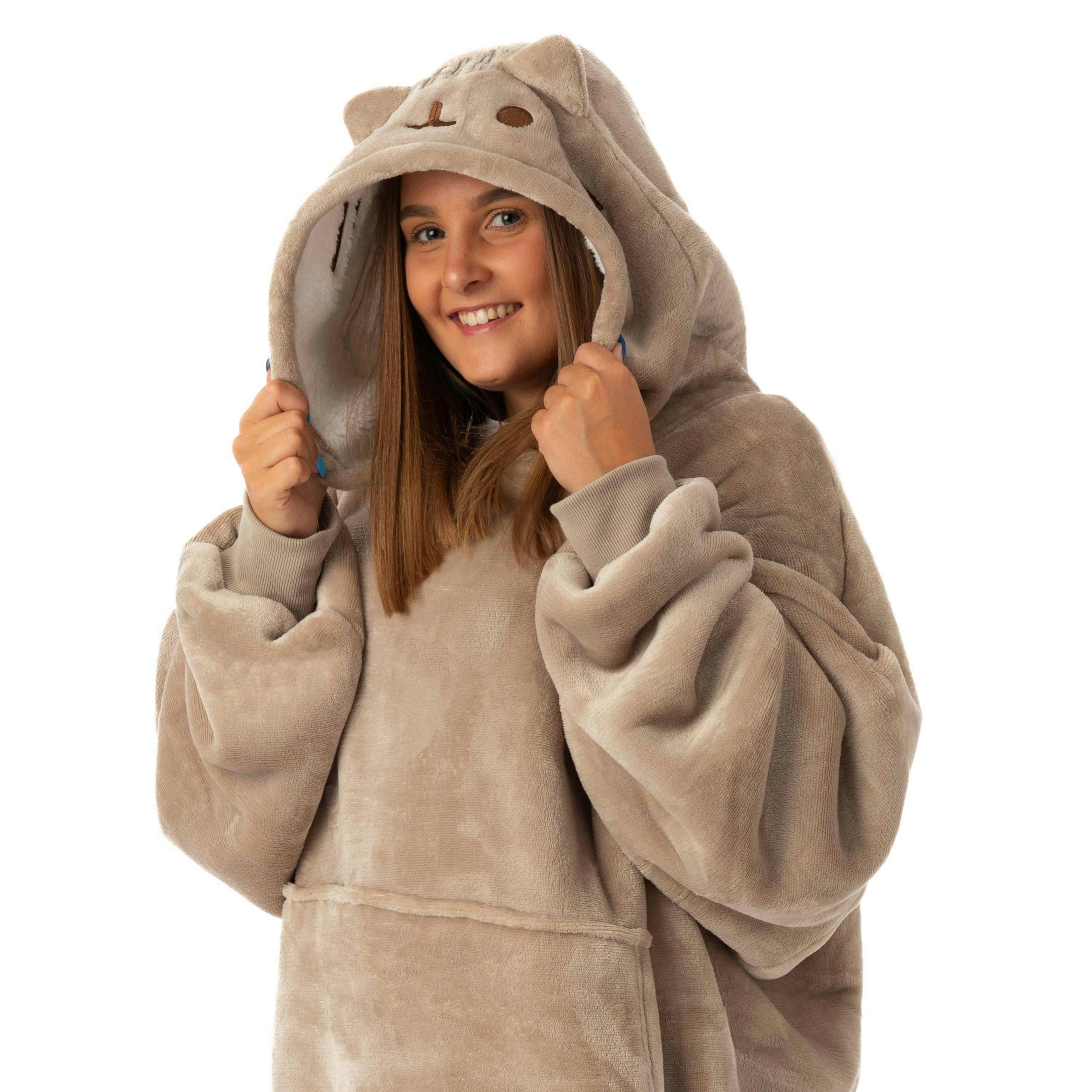 Pusheen Womens Brown Character Face Blanket Hoodie (One Size) by Vanilla Underground , view 6 of 6