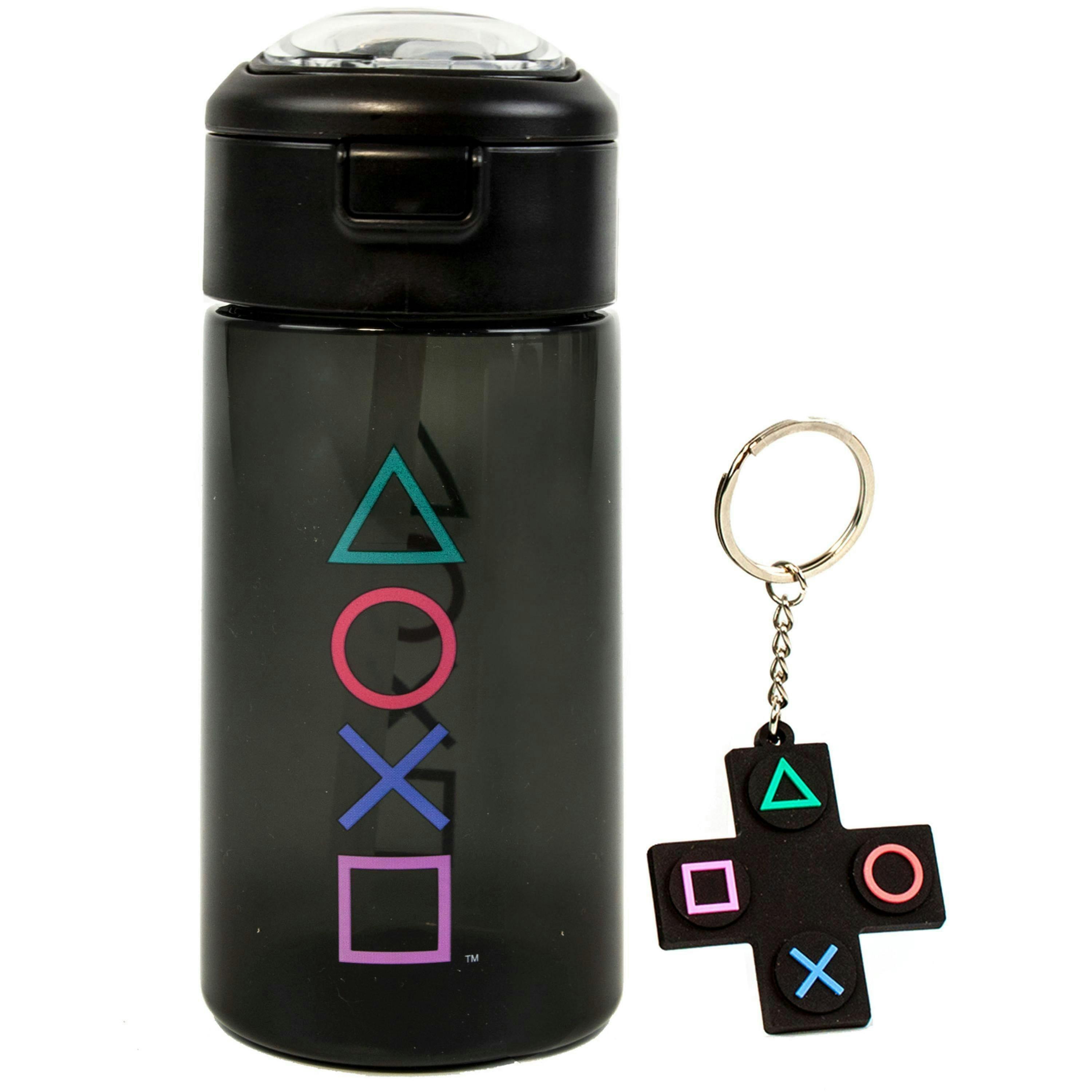 PlayStation Womens Black Controller Symbols Print Spout Water Bottle (One Size) by Vanilla Underground , view 2 of 6