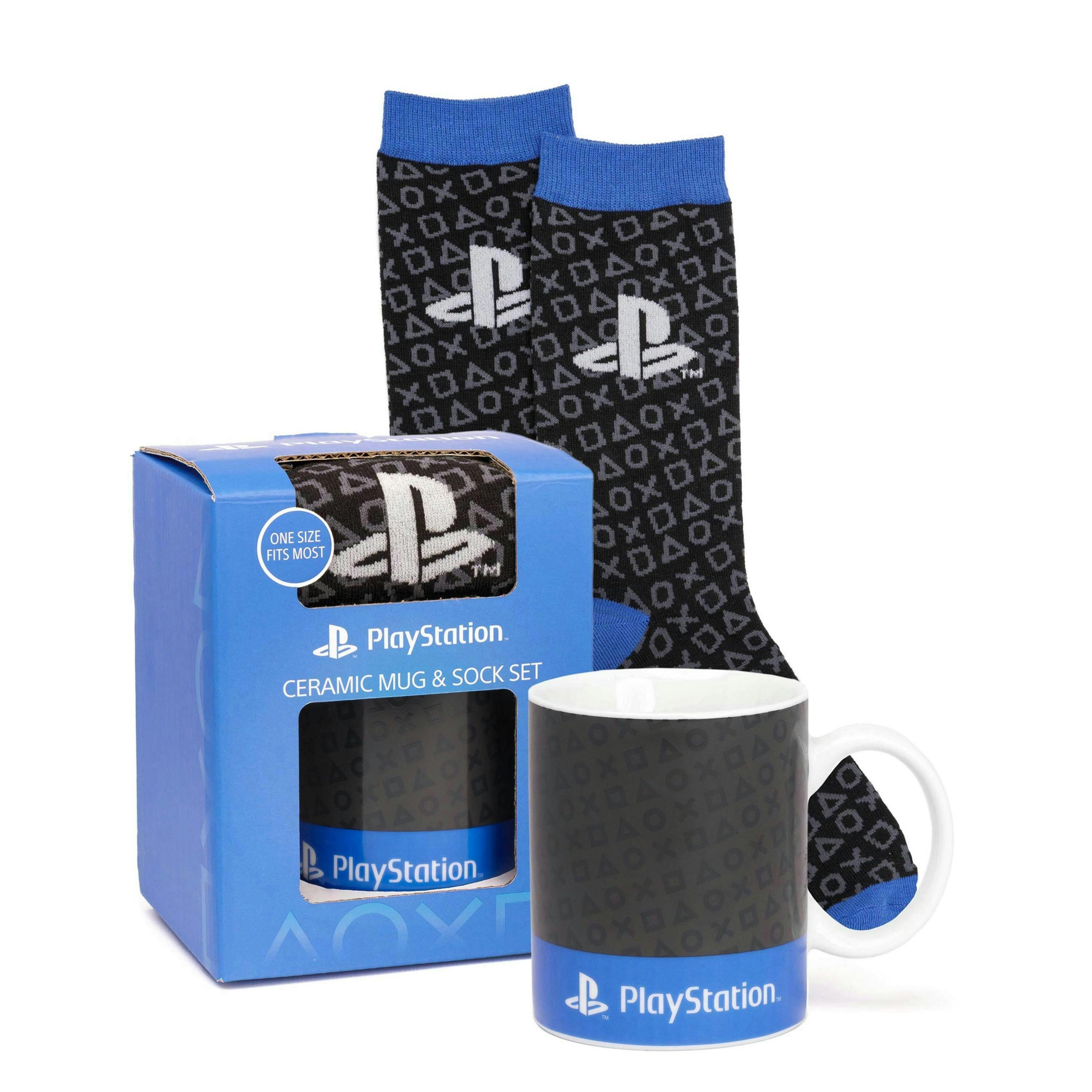 PlayStation Mens Blue Logo & Controller Symbols Print - Boxed Set Mug and Sock Gift Set (One Size) [dis] by Vanilla Underground , view 1 of 6