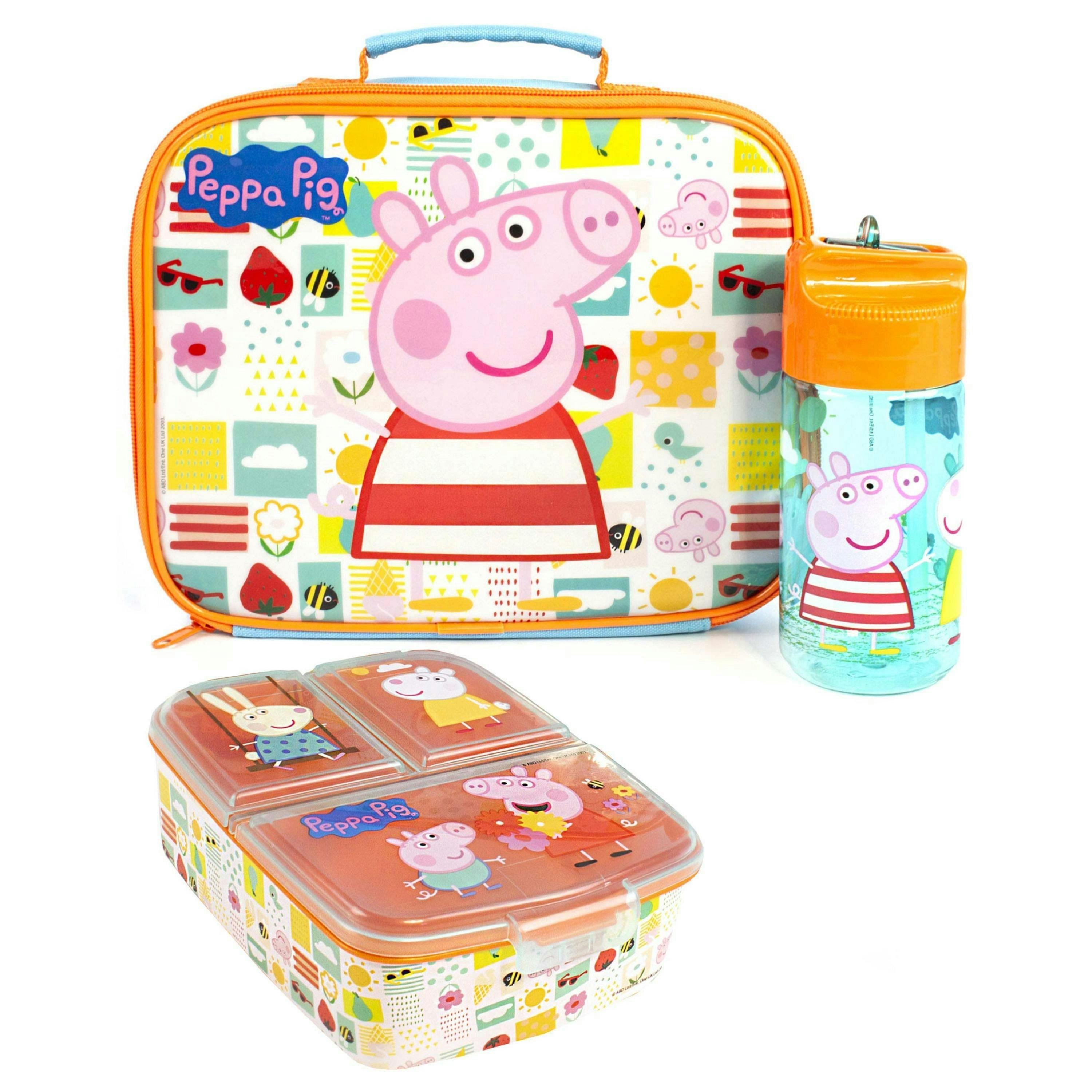 Peppa Pig Girls Blue Multi-Character Placement Prints Lunch Bag Bottle and Snack Pot (One Size) by Vanilla Underground , view 1 of 6