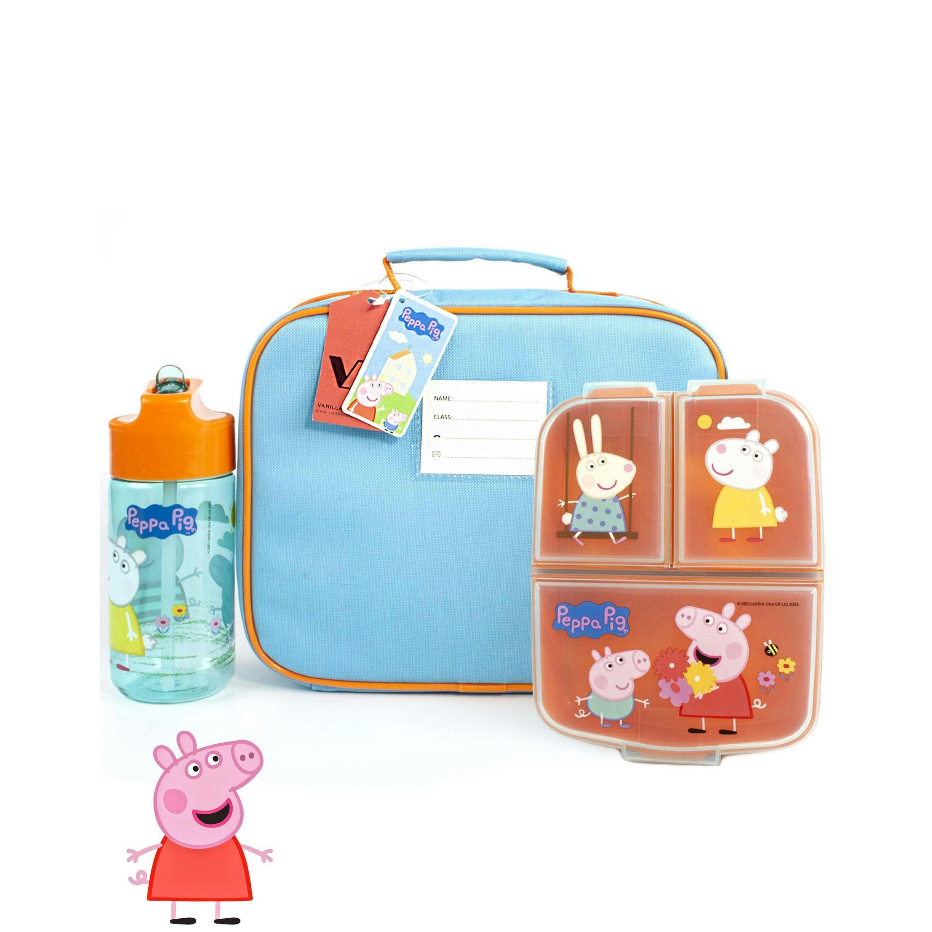 Peppa Pig Girls Blue Multi-Character Placement Prints Lunch Bag Bottle and Snack Pot (One Size) by Vanilla Underground , view 4 of 6