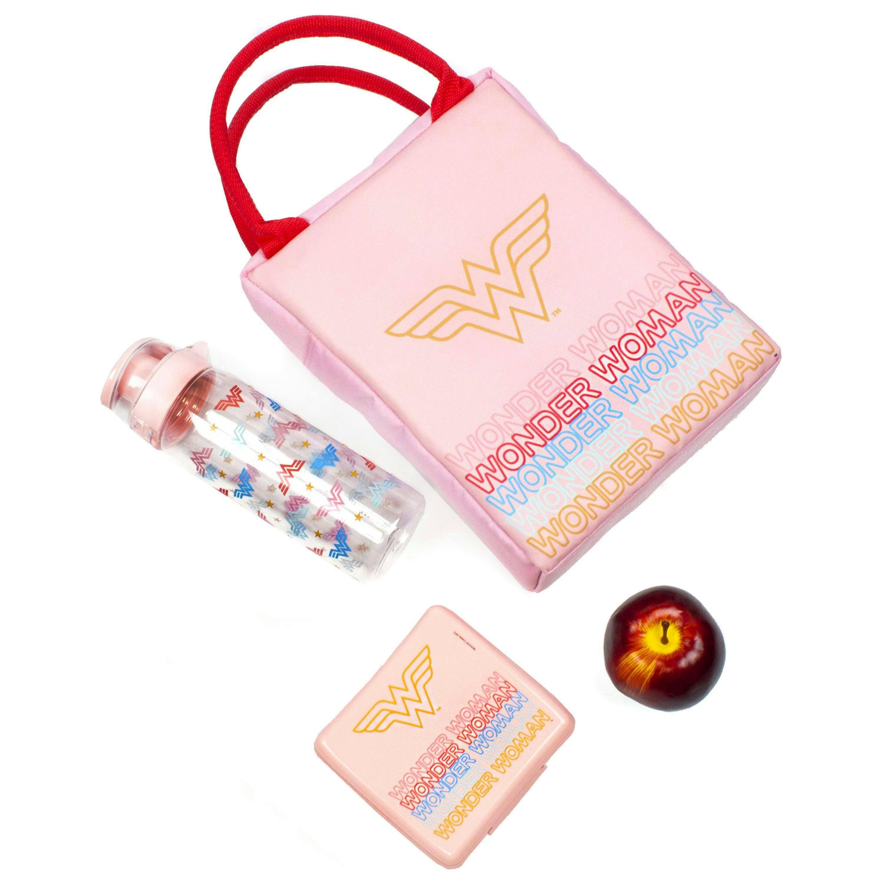DC Comics Womens Pink Logo & Icon Print Lunch Bag Bottle and Snack Pot (One Size) by Vanilla Underground , view 2 of 6