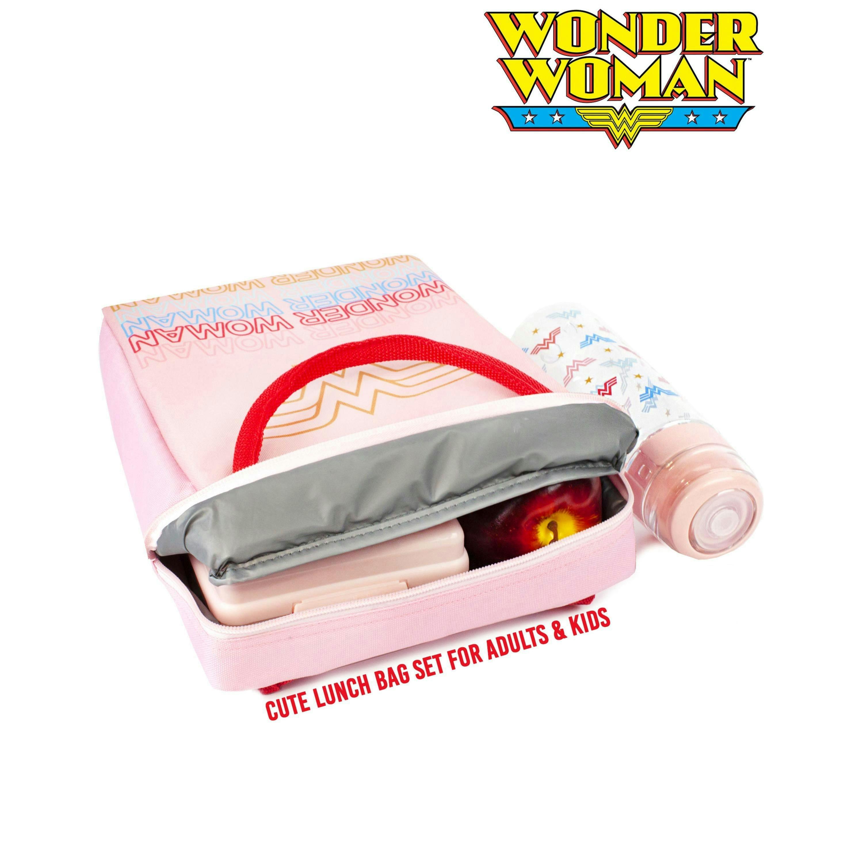 DC Comics Womens Pink Logo & Icon Print Lunch Bag Bottle and Snack Pot (One Size) by Vanilla Underground , view 6 of 6