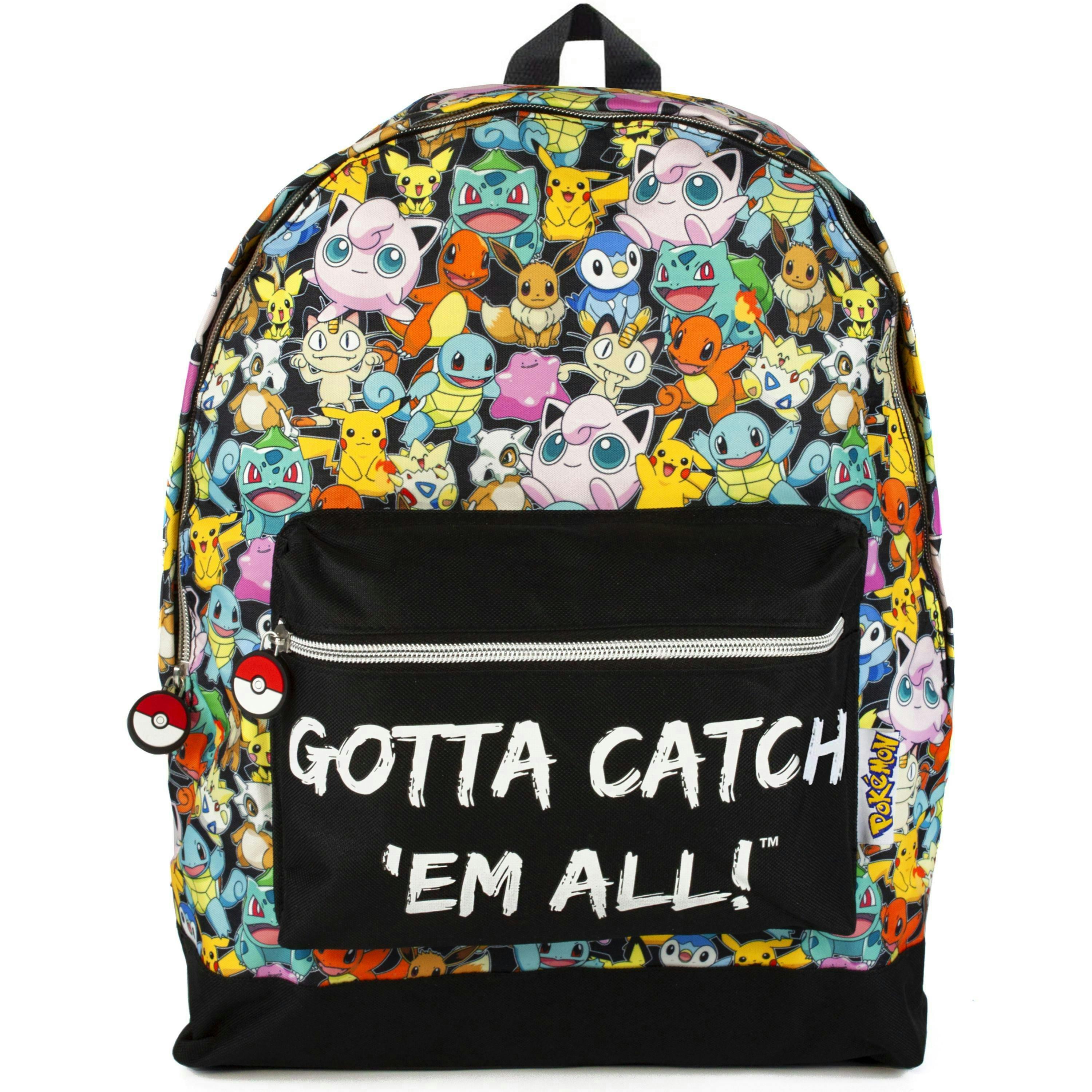 Pokemon Unisex Kids Black Multi Character Print & Gotta Catch Em All Backpack (One Size) by Vanilla Underground , view 1 of 4