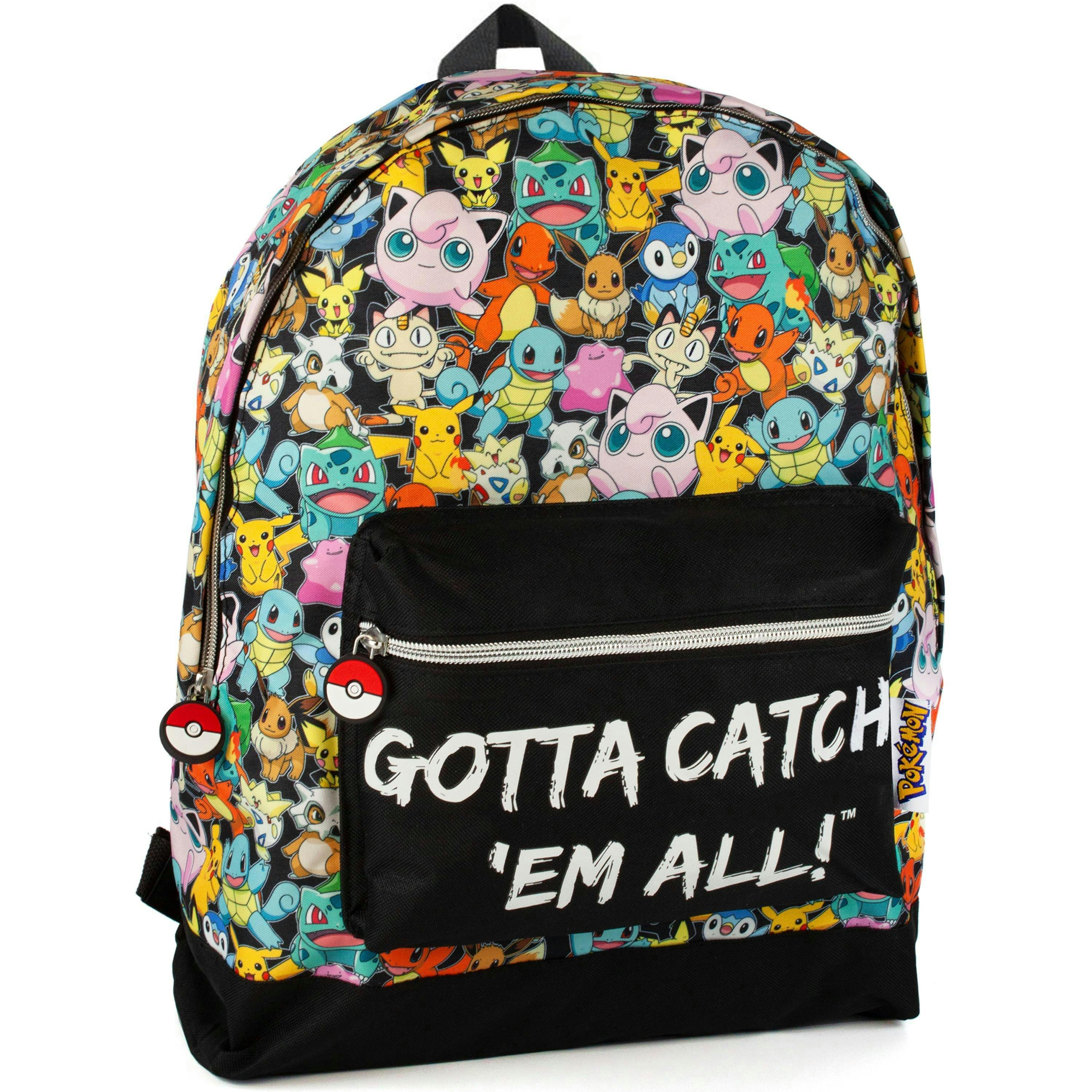 Pokemon Unisex Kids Black Multi Character Print & Gotta Catch Em All Backpack (One Size) by Vanilla Underground , view 2 of 4